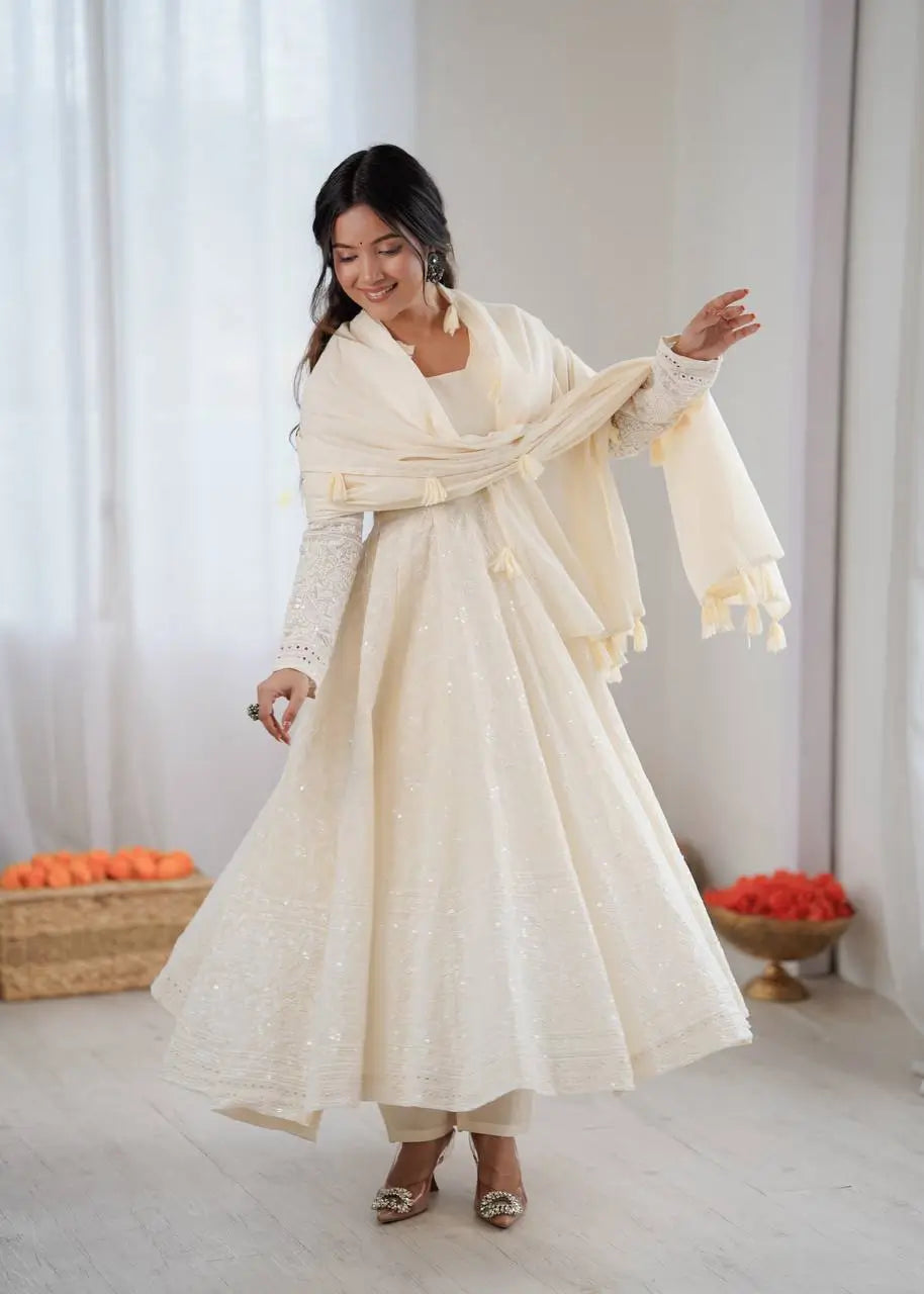 Elegant Kora Cotton Anarkali Gown Set for Festive and Wedding Wear