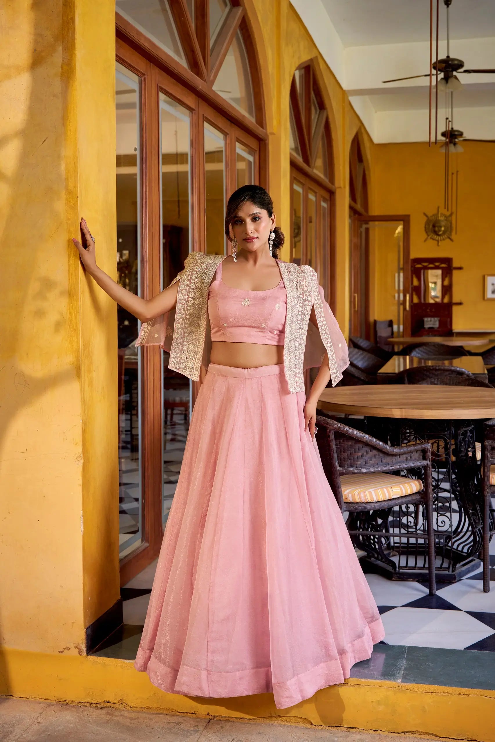 Elegant Linen Crush Lehenga Set with Embroidered Koti for Wedding and Festive Wear