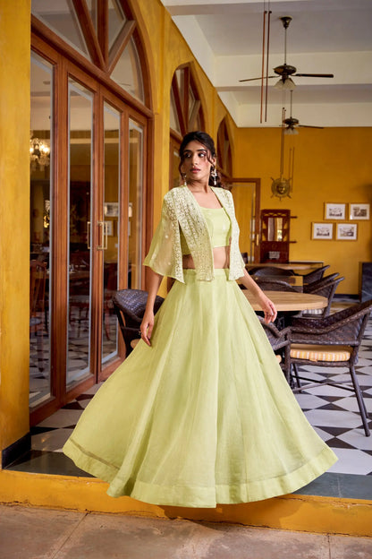 Elegant Linen Crush Lehenga Set with Embroidered Koti for Wedding and Festive Wear