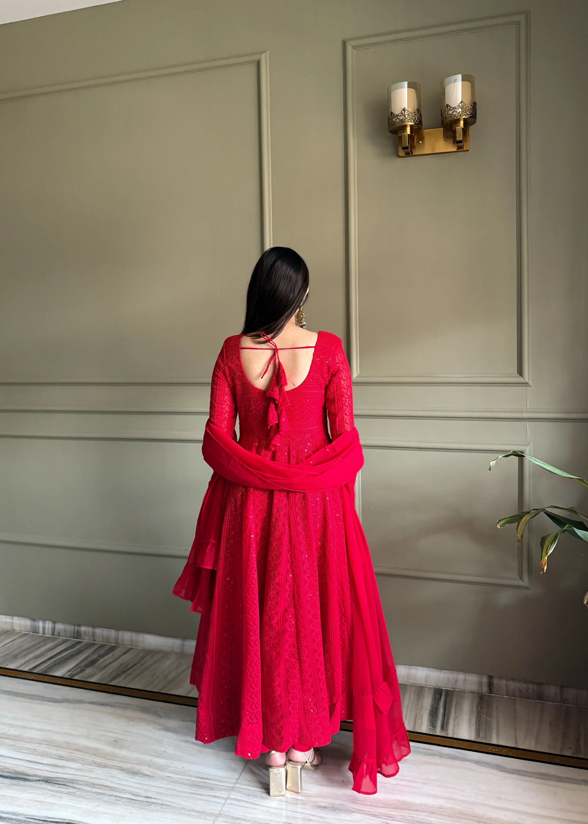 Elegant Lucknowi Embroidered Georgette Anarkali Suit for Festive and Party Wear