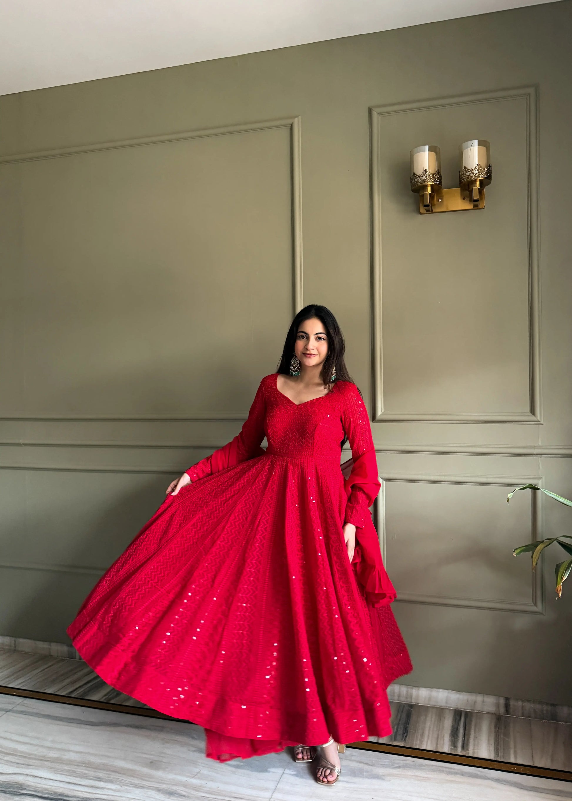Elegant Lucknowi Embroidered Georgette Anarkali Suit for Festive and Party Wear