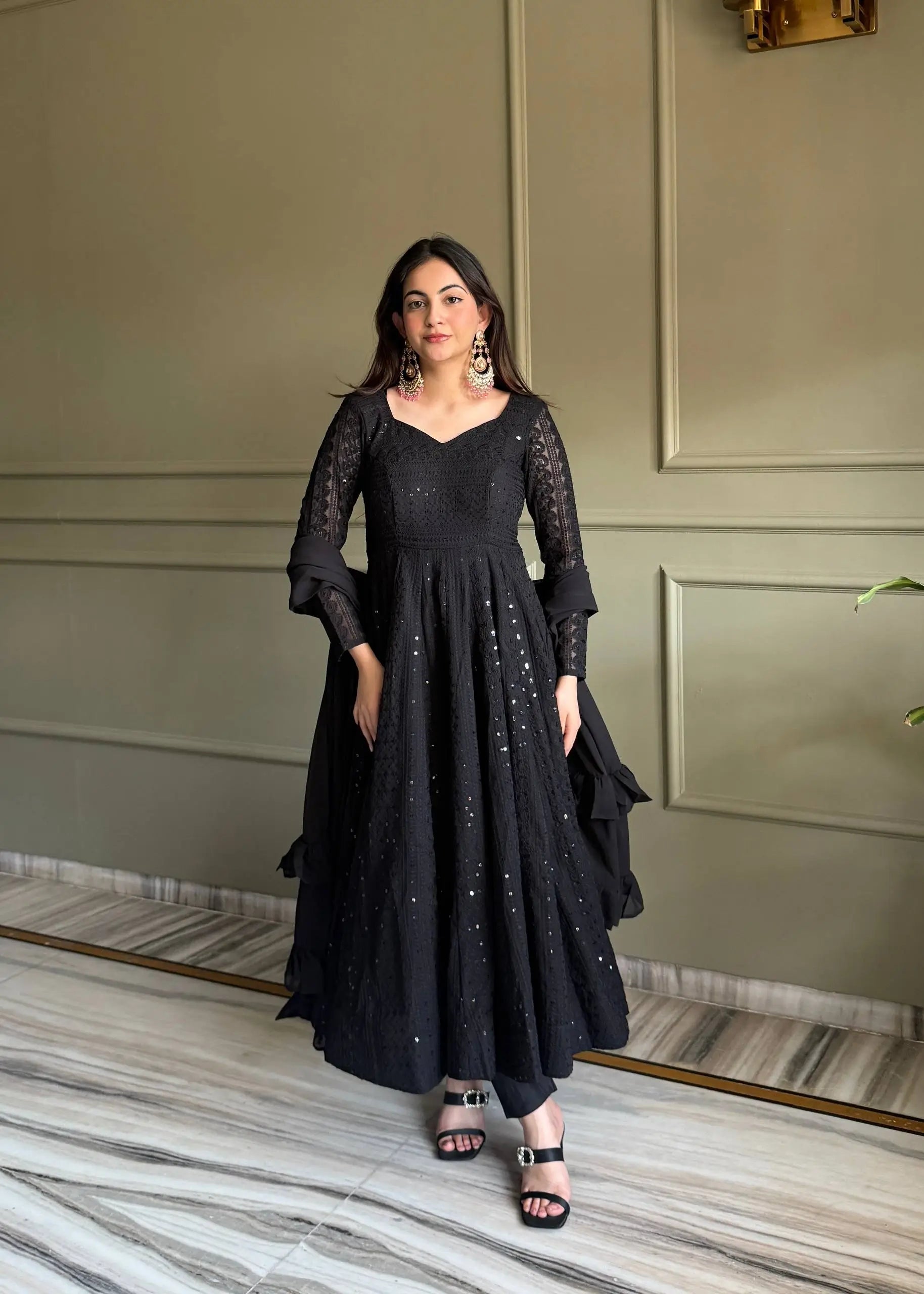 Elegant Lucknowi Embroidered Georgette Anarkali Suit for Festive and Party Wear