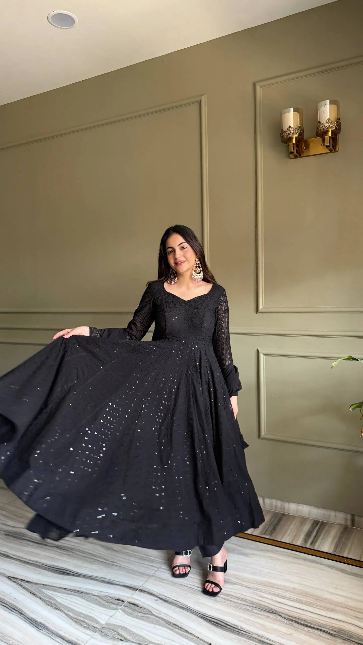 Elegant Lucknowi Embroidered Georgette Anarkali Suit for Festive and Party Wear