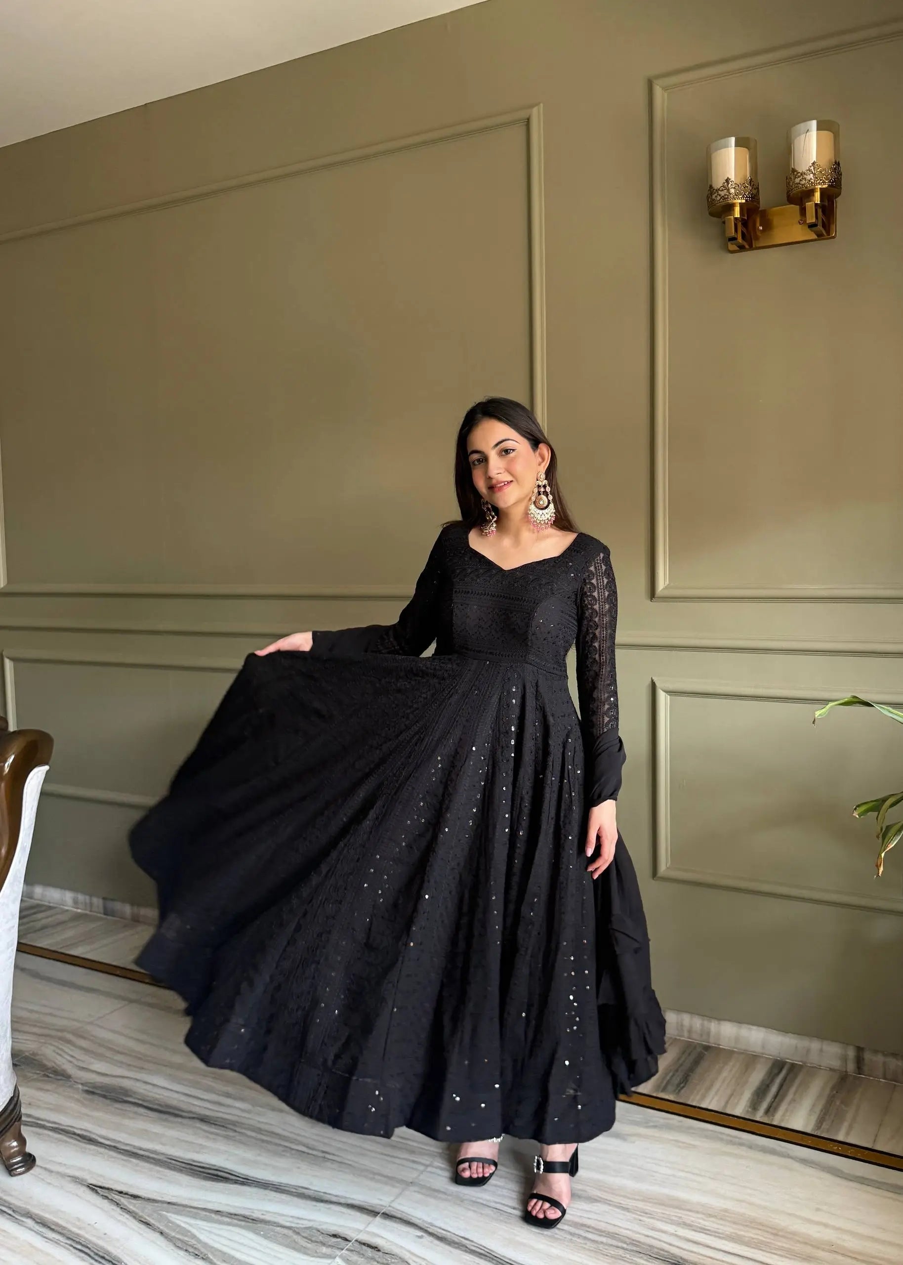 Elegant Lucknowi Embroidered Georgette Anarkali Suit for Festive and Party Wear