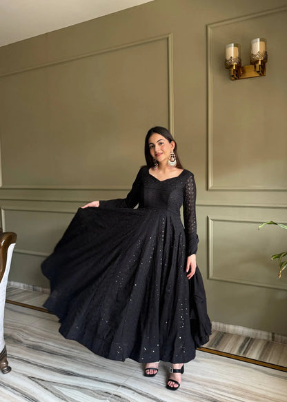 Elegant Lucknowi Embroidered Georgette Anarkali Suit for Festive and Party Wear