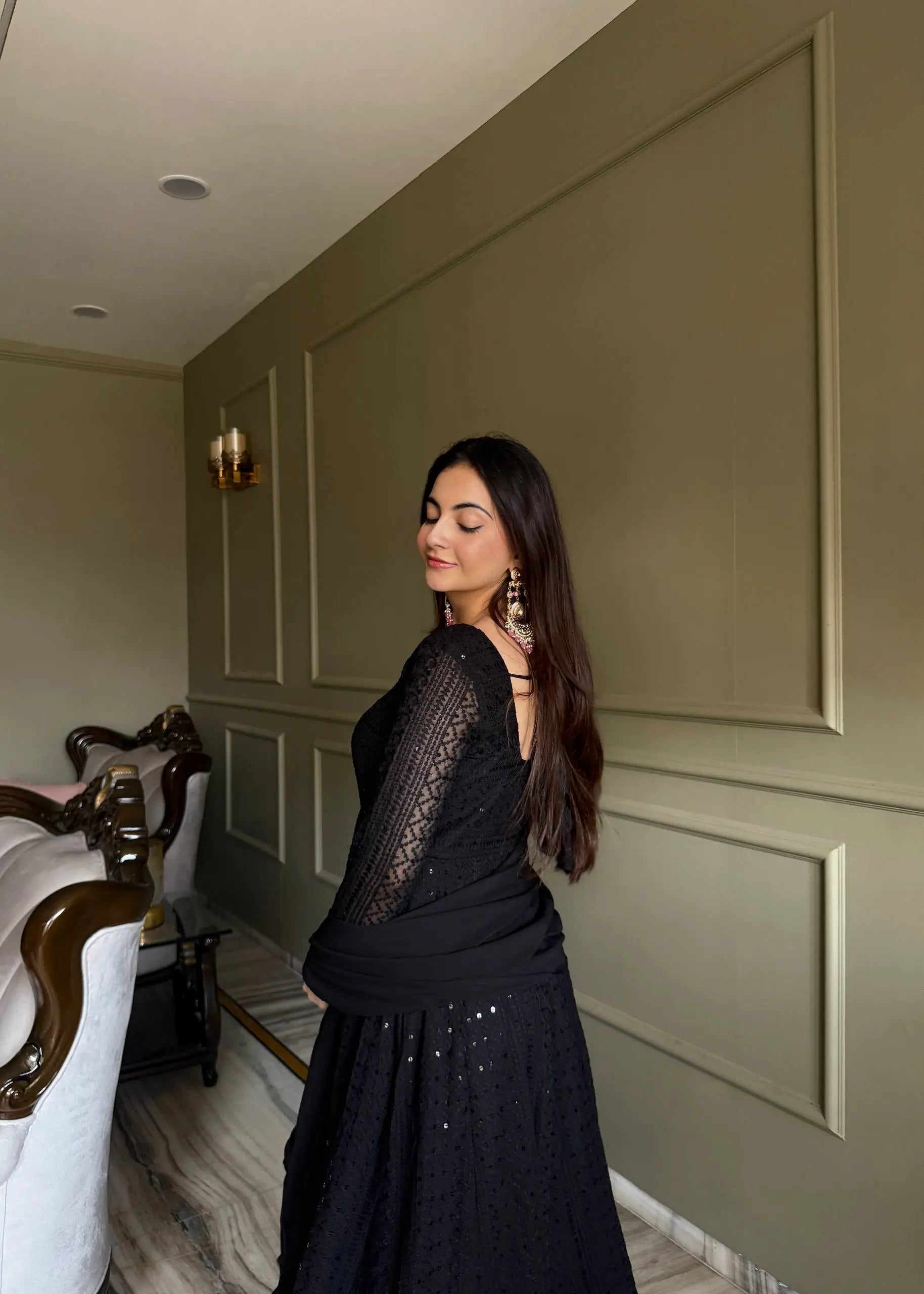 Elegant Lucknowi Embroidered Georgette Anarkali Suit for Festive and Party Wear