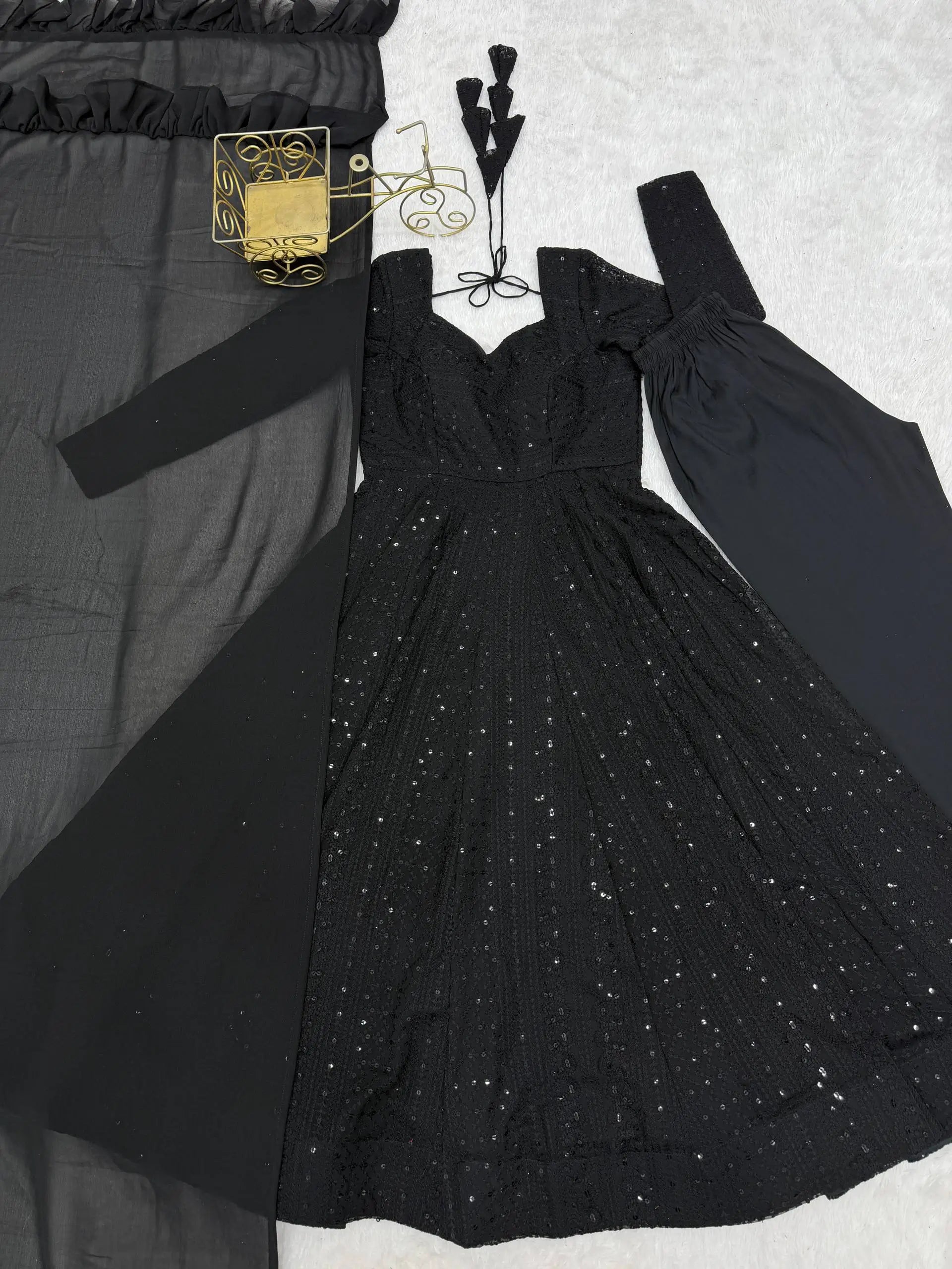 Elegant Lucknowi Embroidered Georgette Anarkali Suit for Festive and Party Wear
