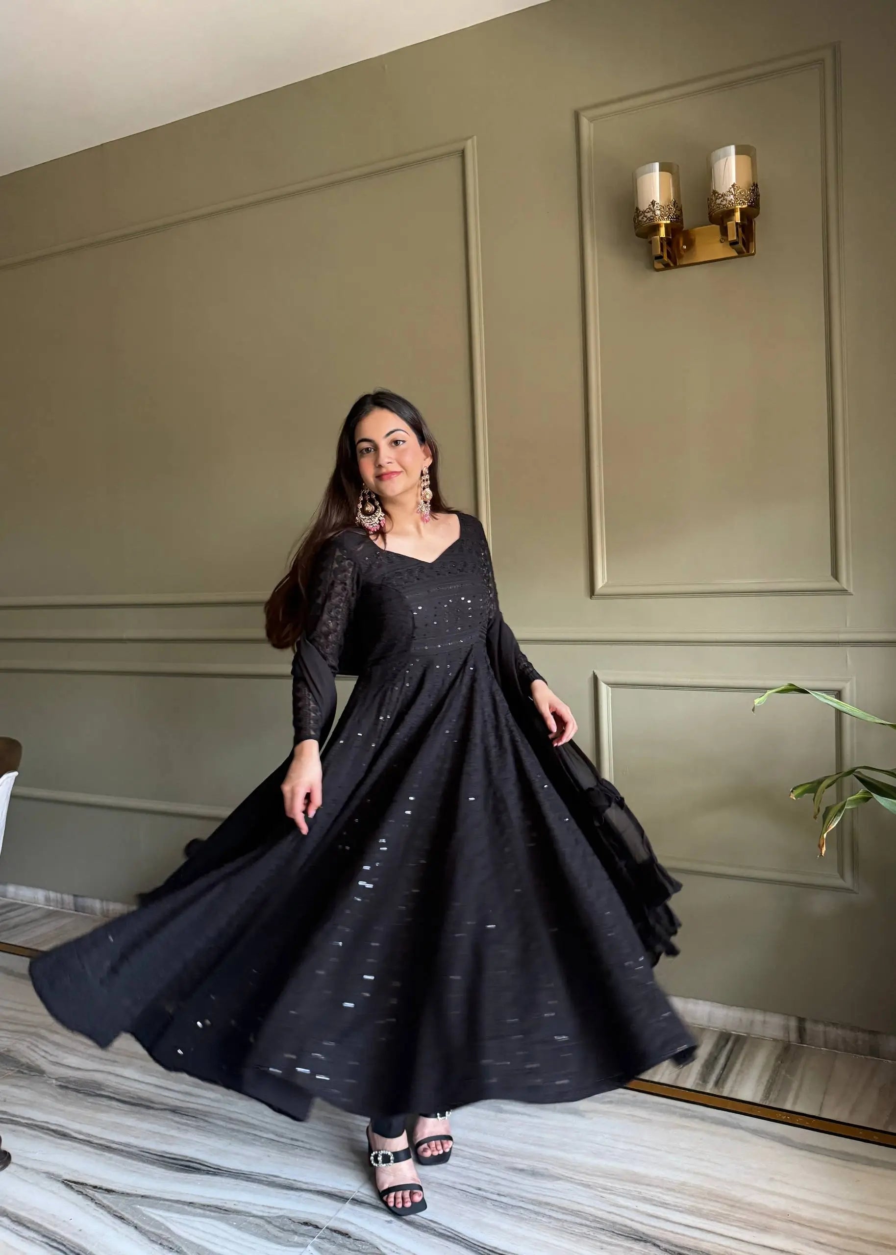 Elegant Lucknowi Embroidered Georgette Anarkali Suit for Festive and Party Wear