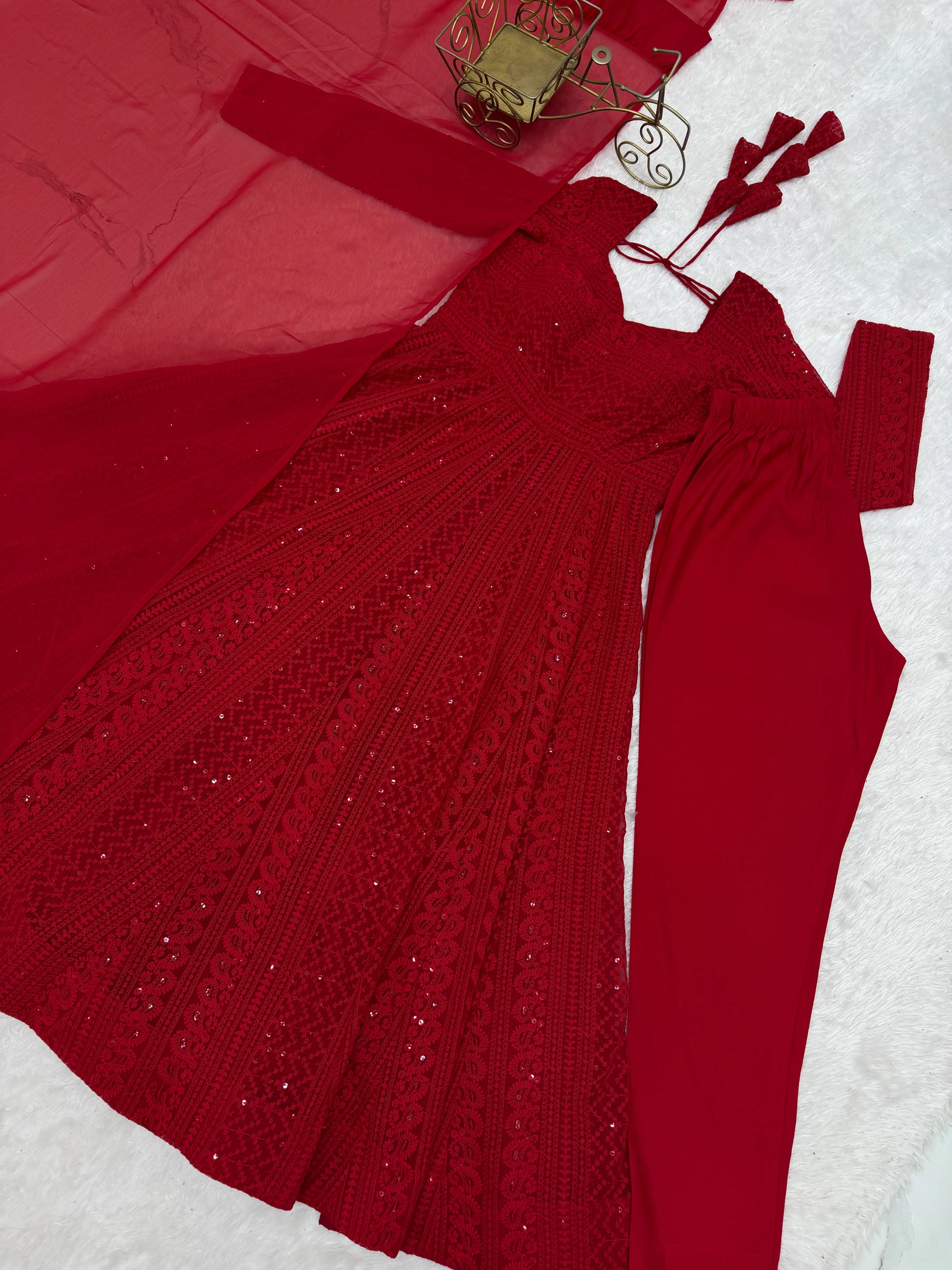 Elegant Lucknowi Embroidered Georgette Anarkali Suit for Festive and Party Wear