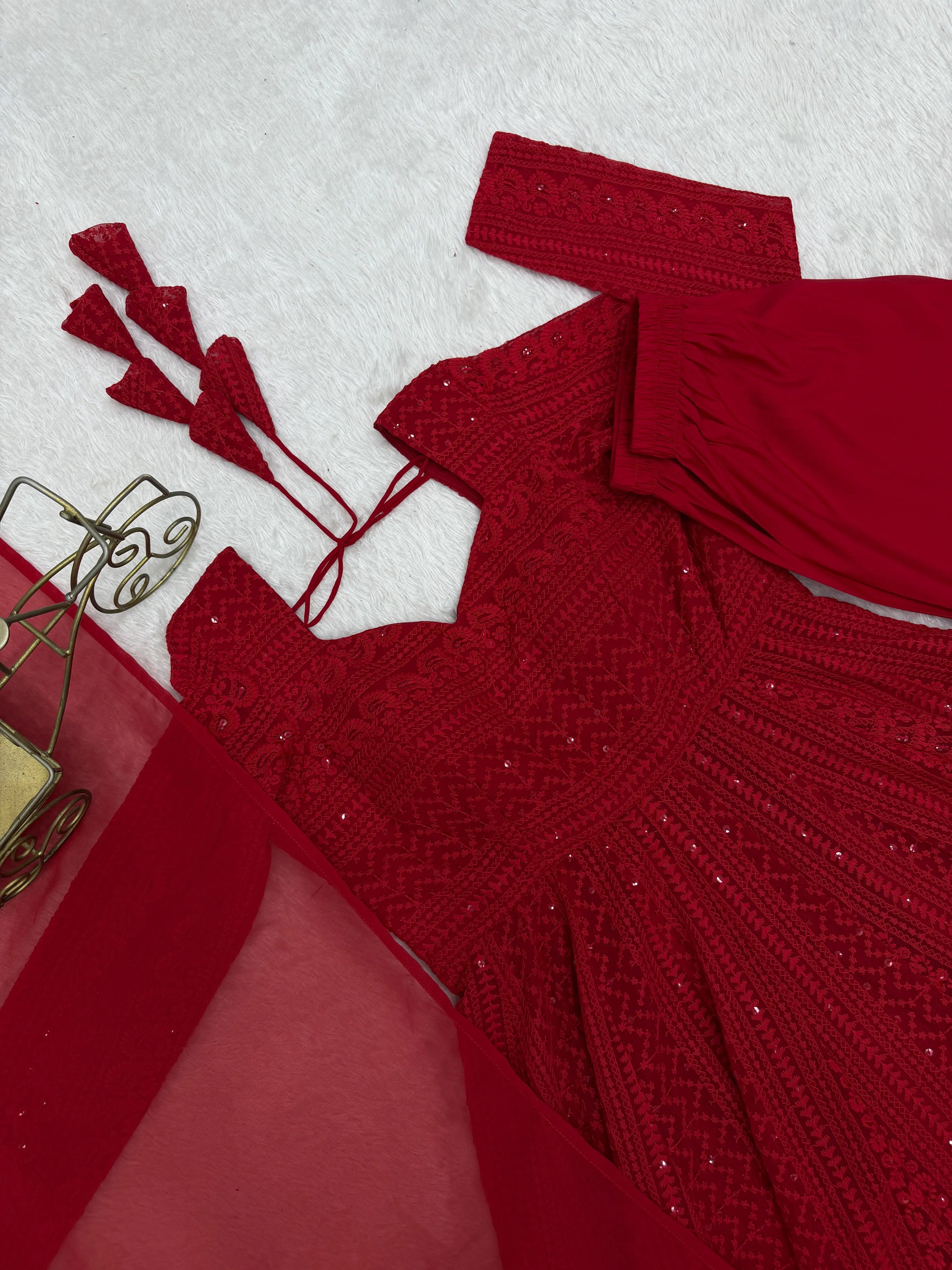 Elegant Lucknowi Embroidered Georgette Anarkali Suit for Festive and Party Wear