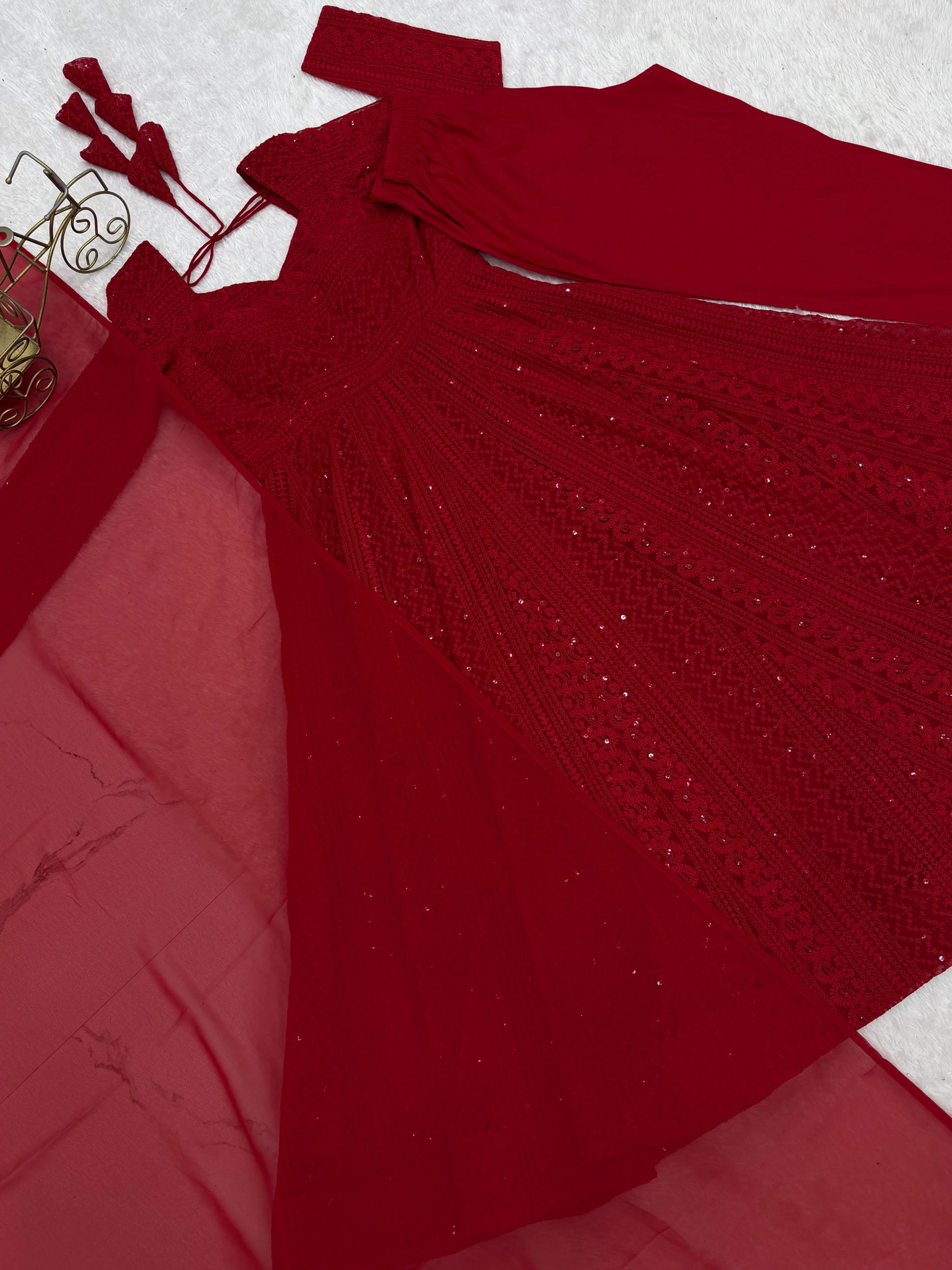 Elegant Lucknowi Embroidered Georgette Anarkali Suit for Festive and Party Wear