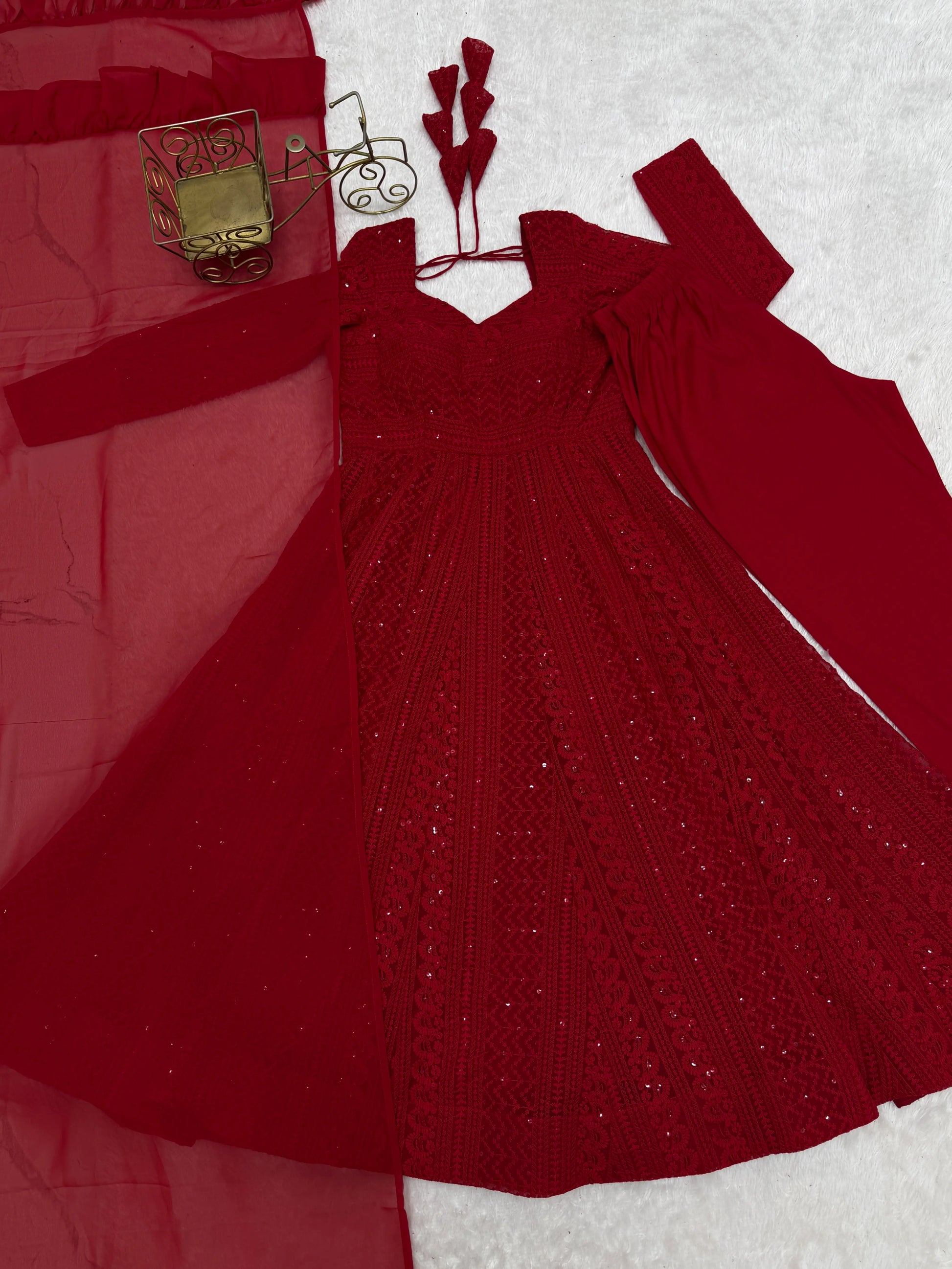 Elegant Lucknowi Embroidered Georgette Anarkali Suit for Festive and Party Wear