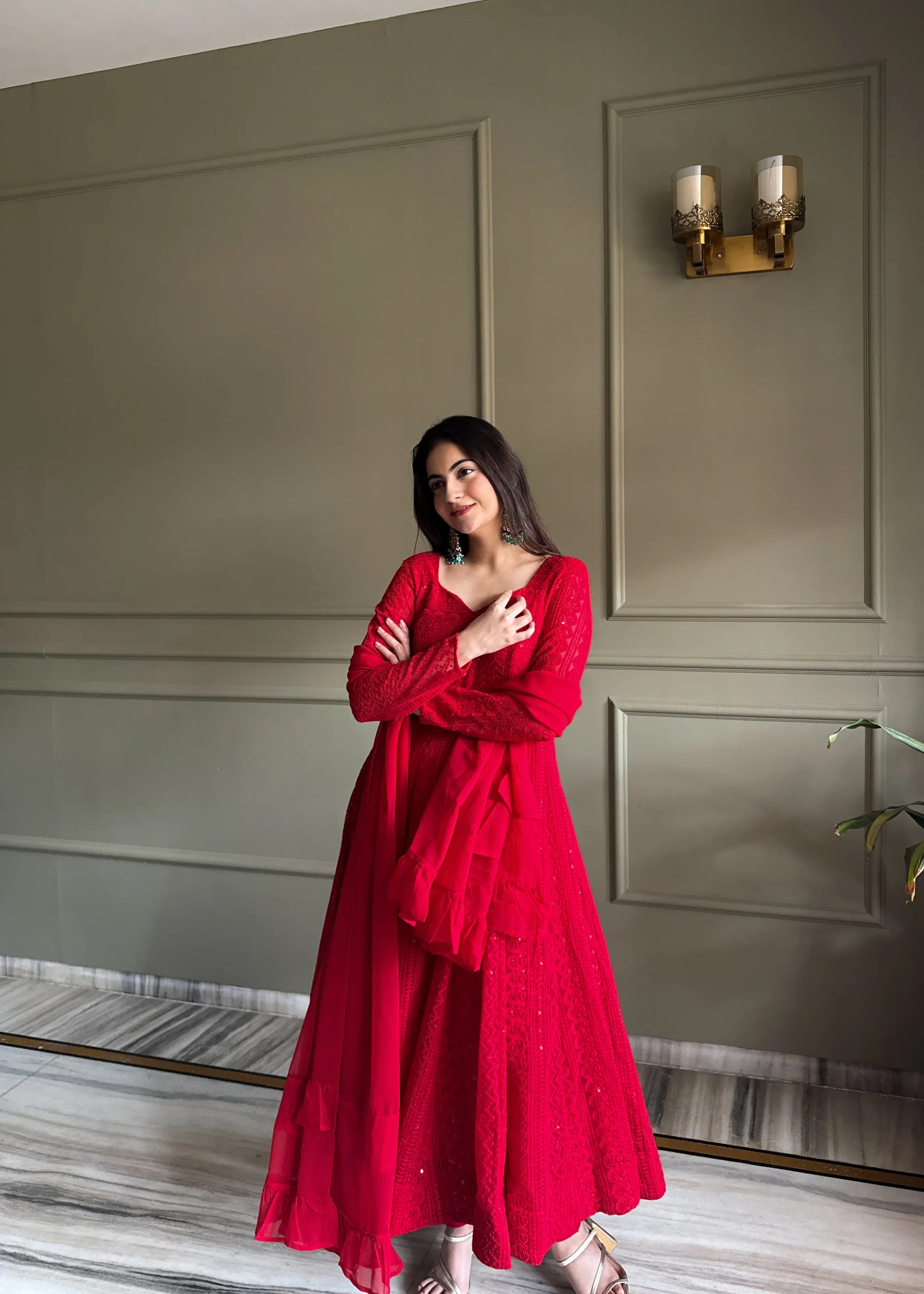 Elegant Lucknowi Embroidered Georgette Anarkali Suit for Festive and Party Wear