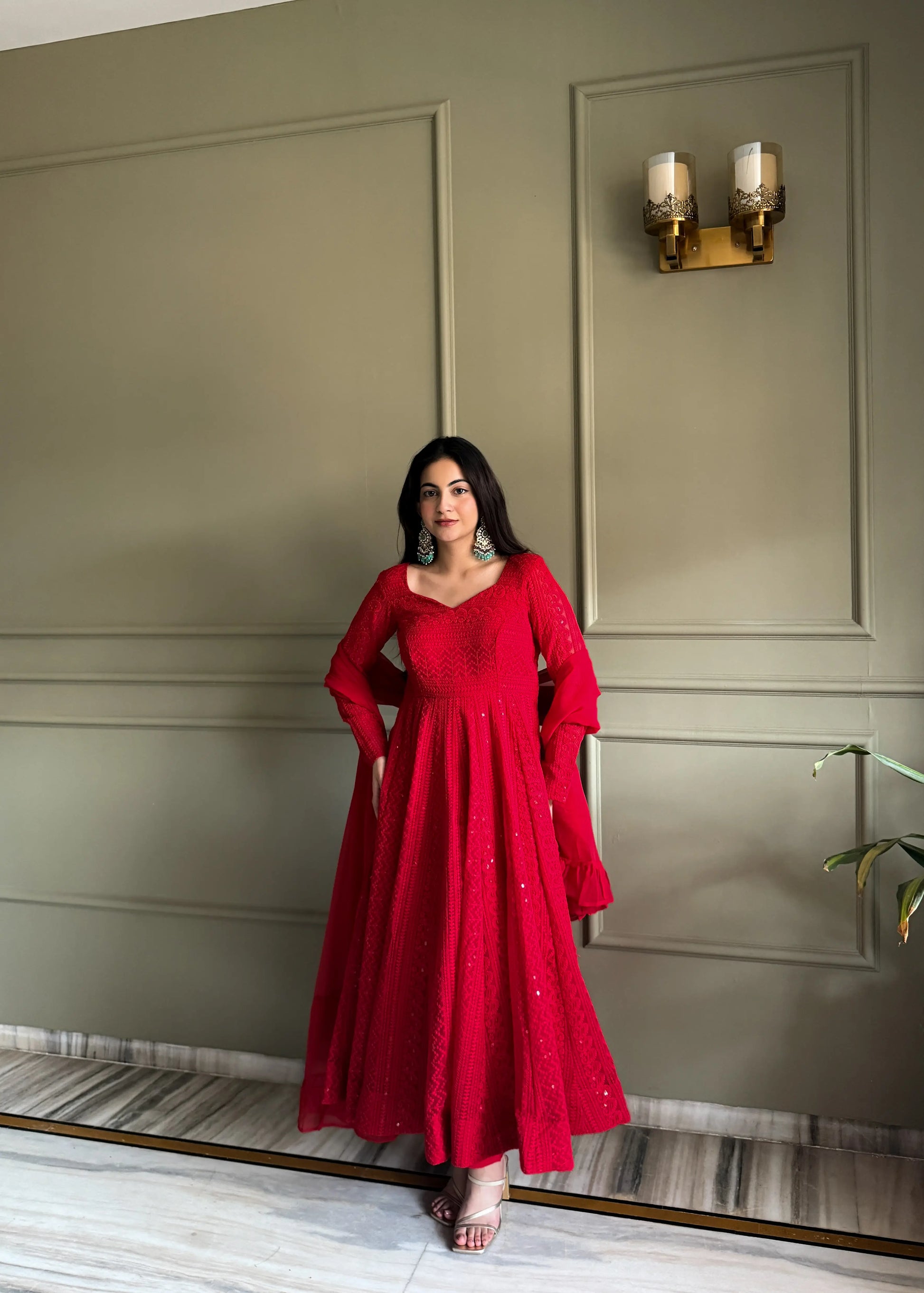 Elegant Lucknowi Embroidered Georgette Anarkali Suit for Festive and Party Wear