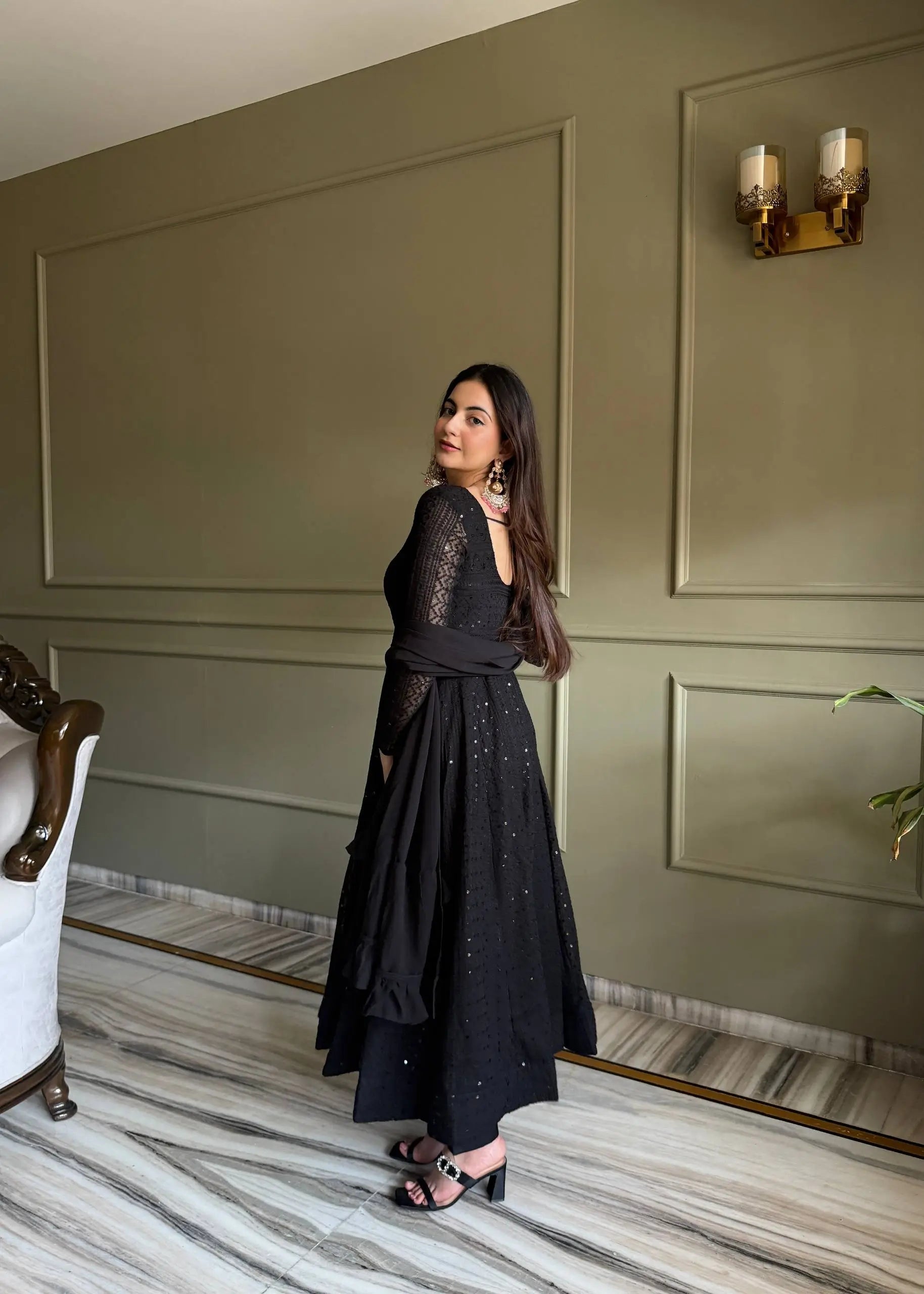 Elegant Lucknowi Embroidered Georgette Anarkali Suit for Festive and Party Wear