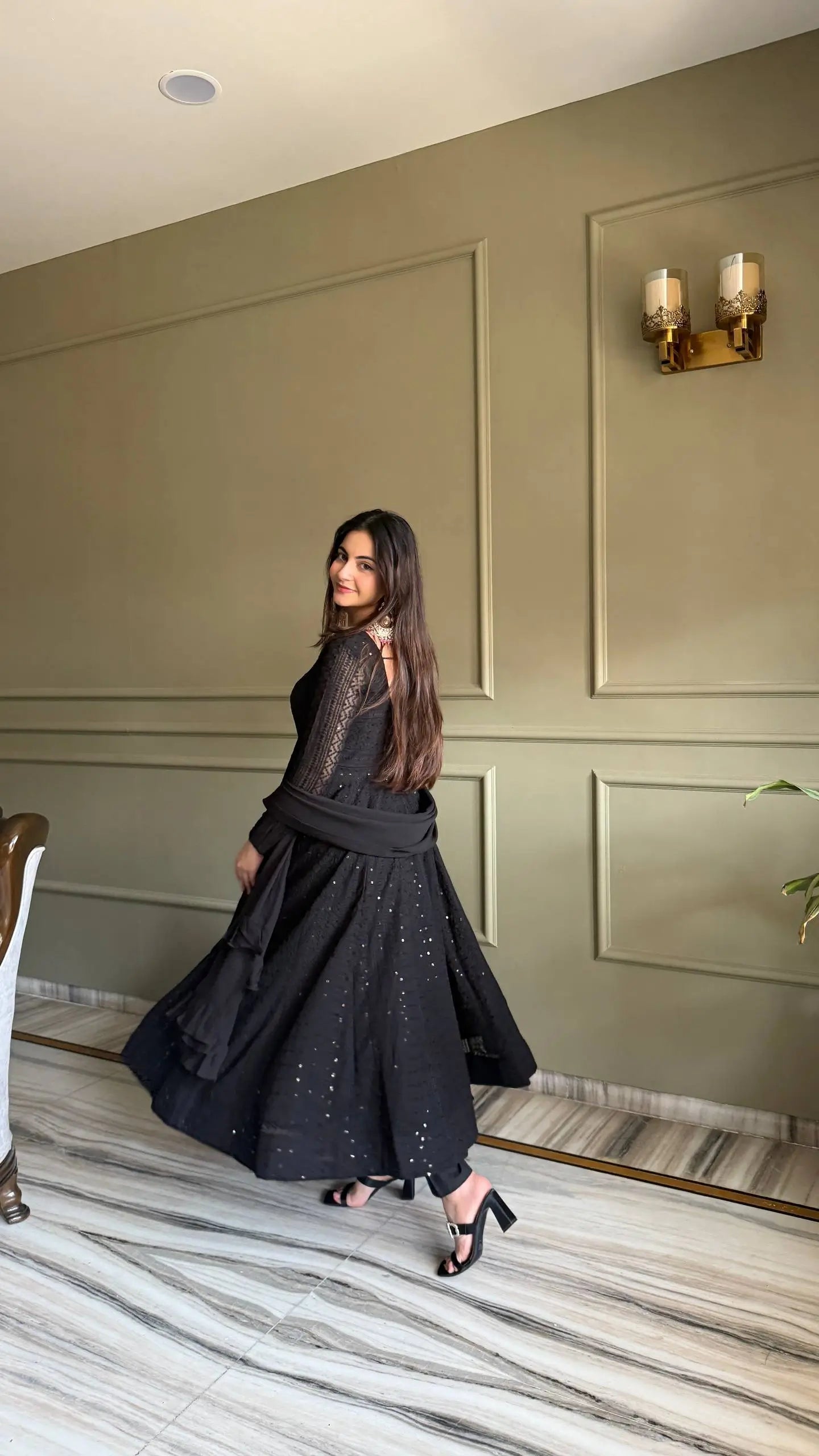 Elegant Lucknowi Embroidered Georgette Anarkali Suit for Festive and Party Wear