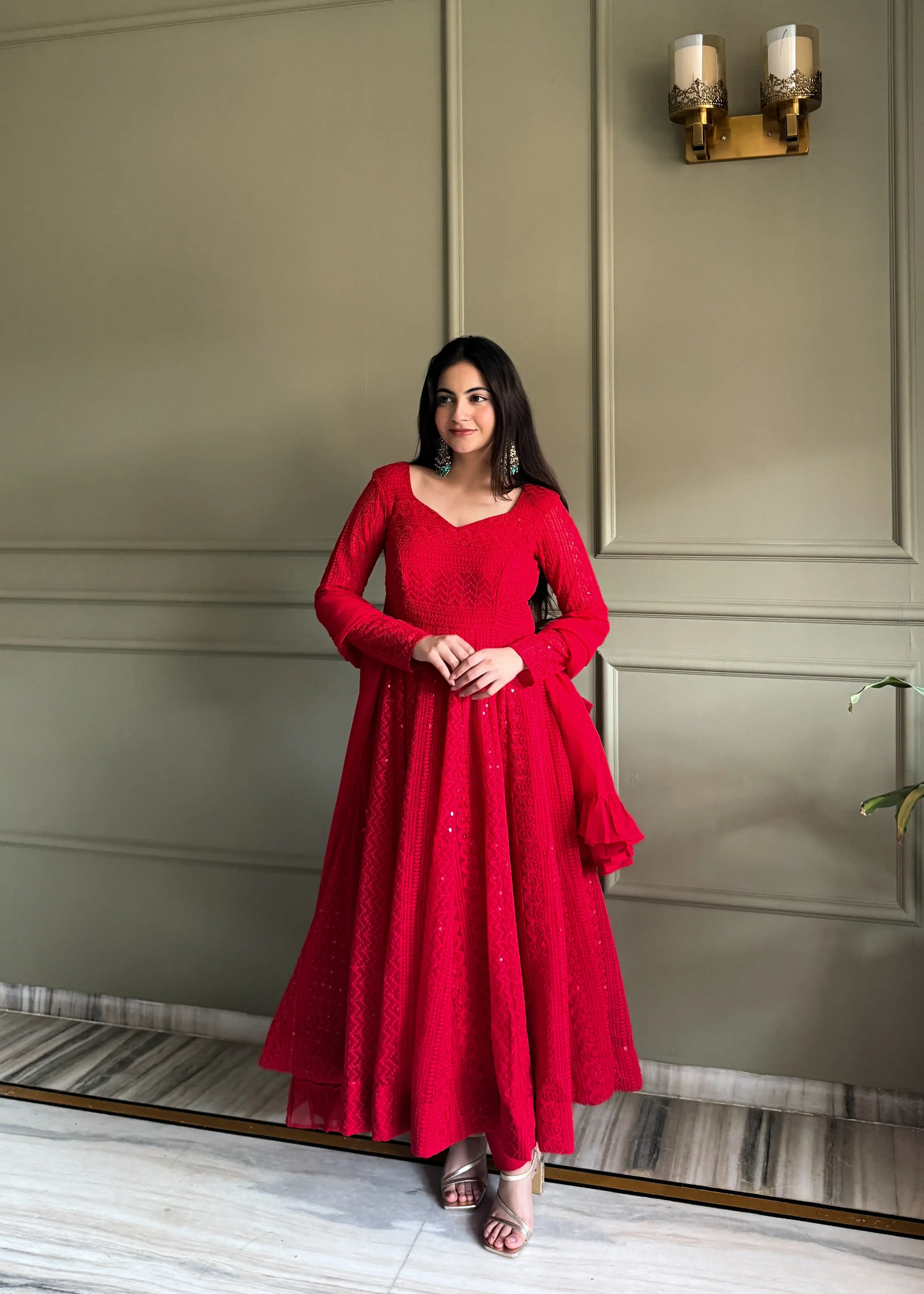Elegant Lucknowi Embroidered Georgette Anarkali Suit for Festive and Party Wear