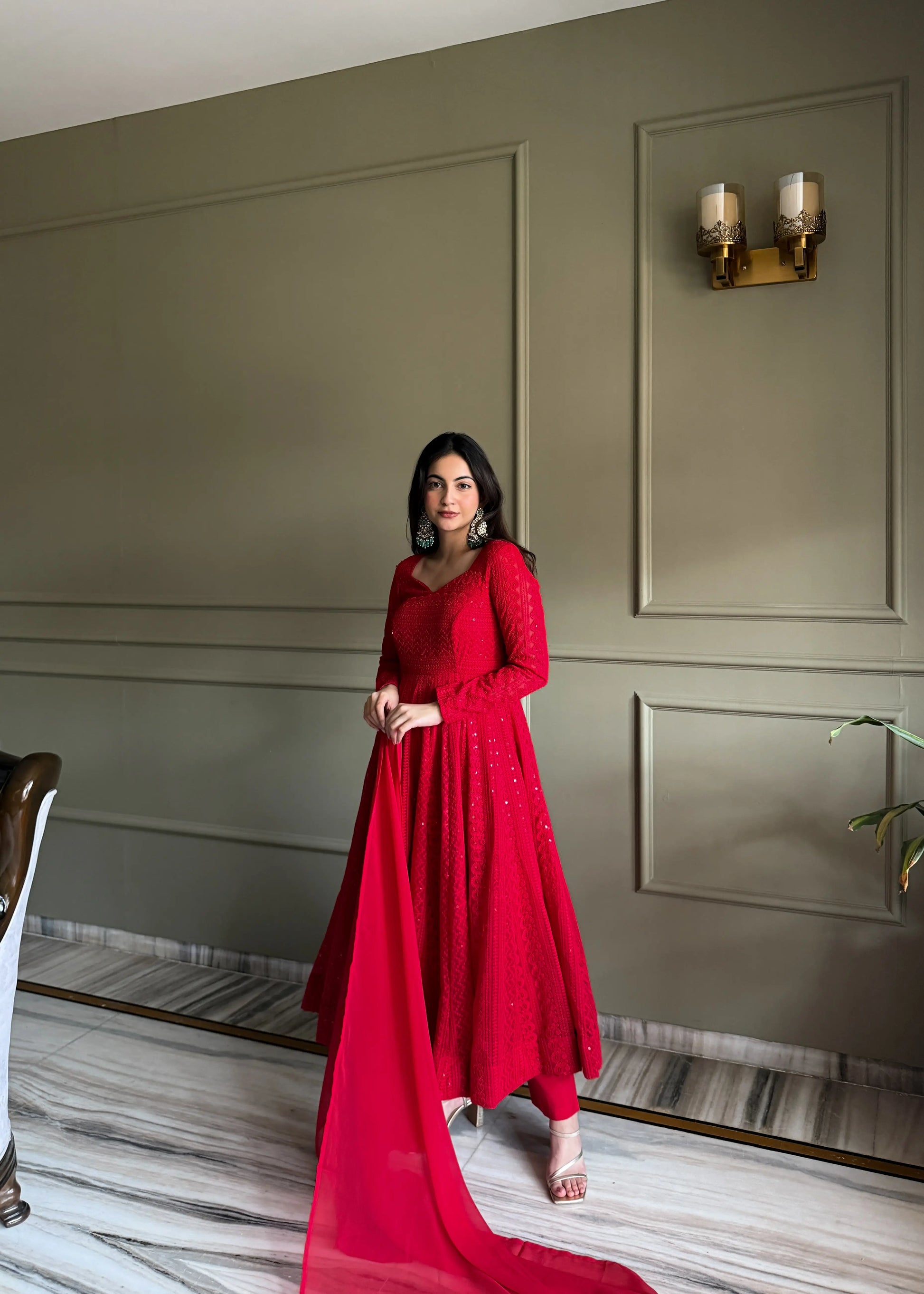 Elegant Lucknowi Embroidered Georgette Anarkali Suit for Festive and Party Wear