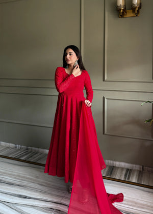 Elegant Lucknowi Embroidered Georgette Anarkali Suit for Festive and Party Wear