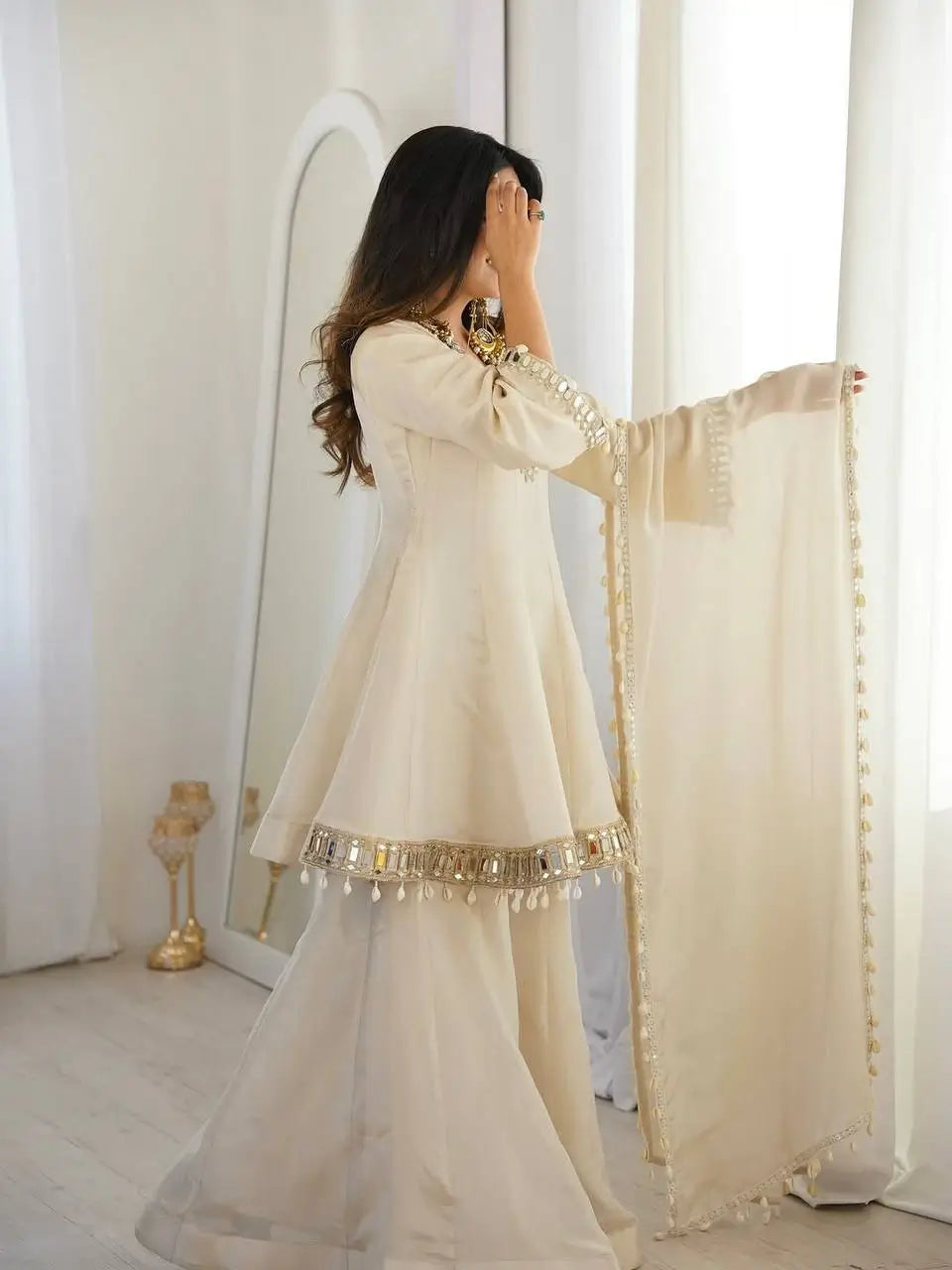 Elegant Mirror Work Organza Silk Sharara Set for Festive and Wedding Wear