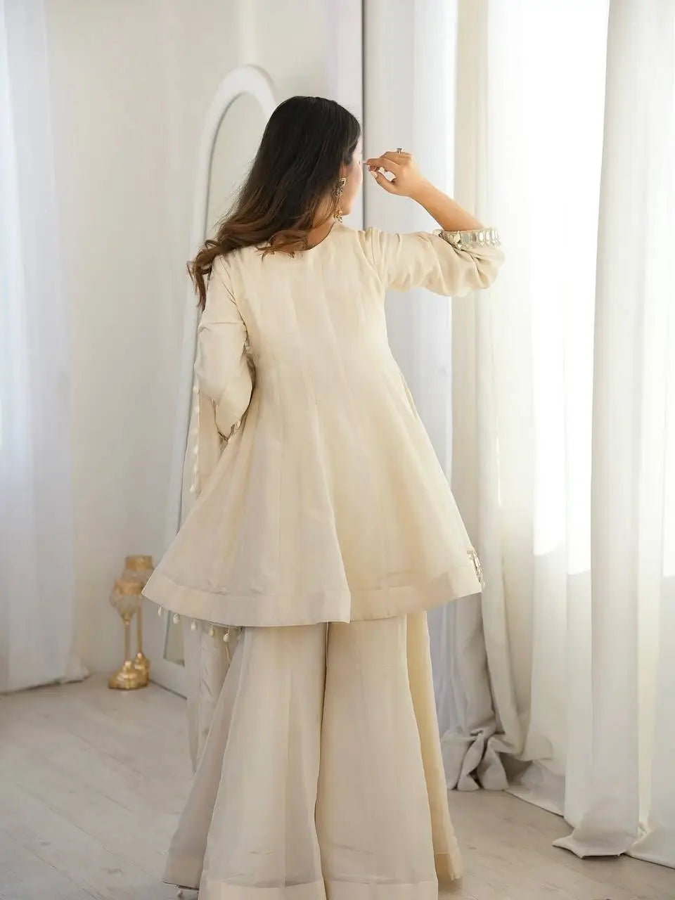 Elegant Mirror Work Organza Silk Sharara Set for Festive and Wedding Wear