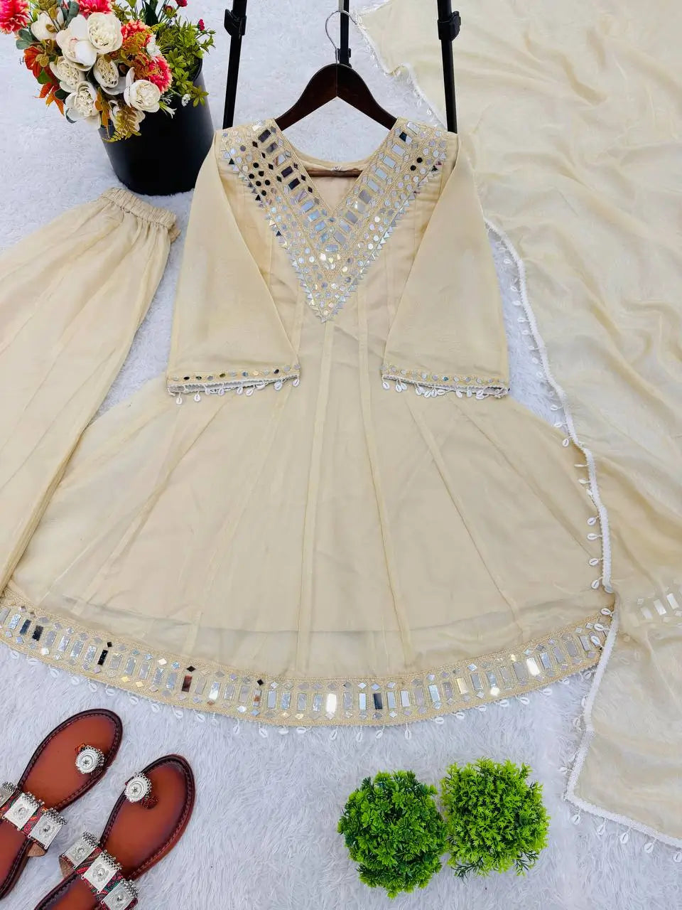 Elegant Mirror Work Organza Silk Sharara Set for Festive and Wedding Wear