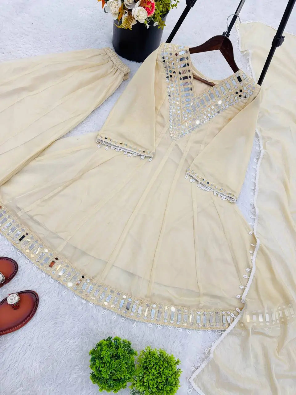 Elegant Mirror Work Organza Silk Sharara Set for Festive and Wedding Wear