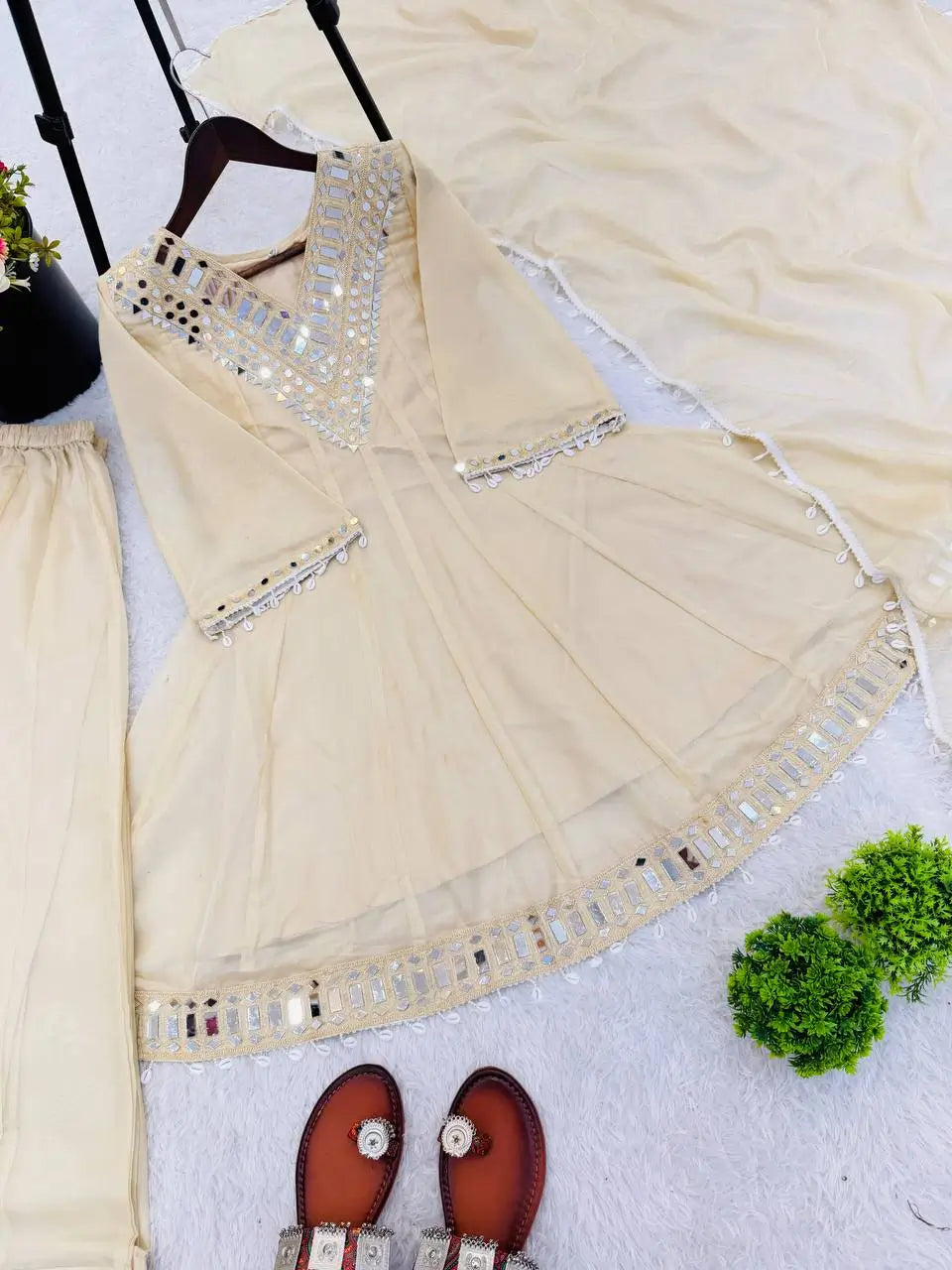 Elegant Mirror Work Organza Silk Sharara Set for Festive and Wedding Wear