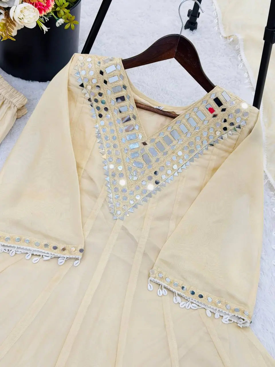 Elegant Mirror Work Organza Silk Sharara Set for Festive and Wedding Wear