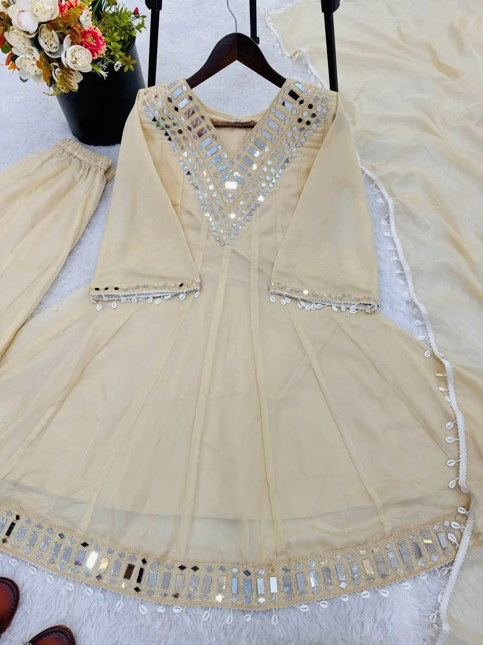 Elegant Mirror Work Organza Silk Sharara Set for Festive and Wedding Wear