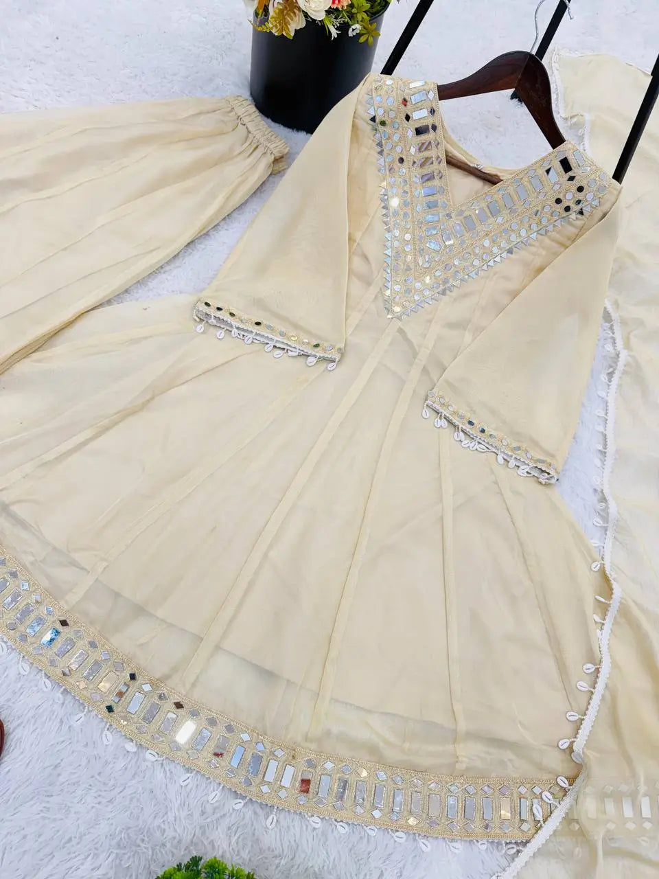 Elegant Mirror Work Organza Silk Sharara Set for Festive and Wedding Wear