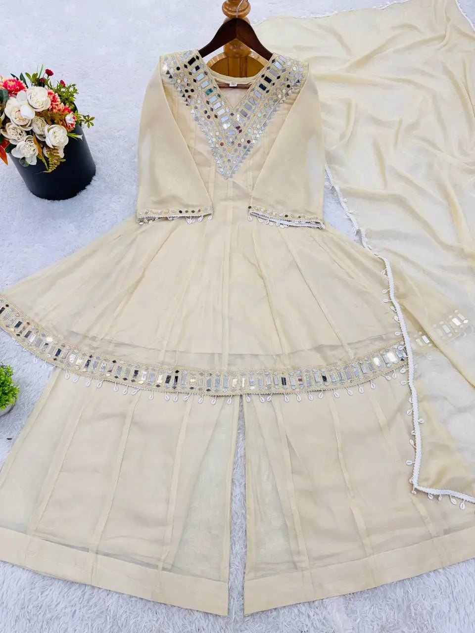 Elegant Mirror Work Organza Silk Sharara Set for Festive and Wedding Wear