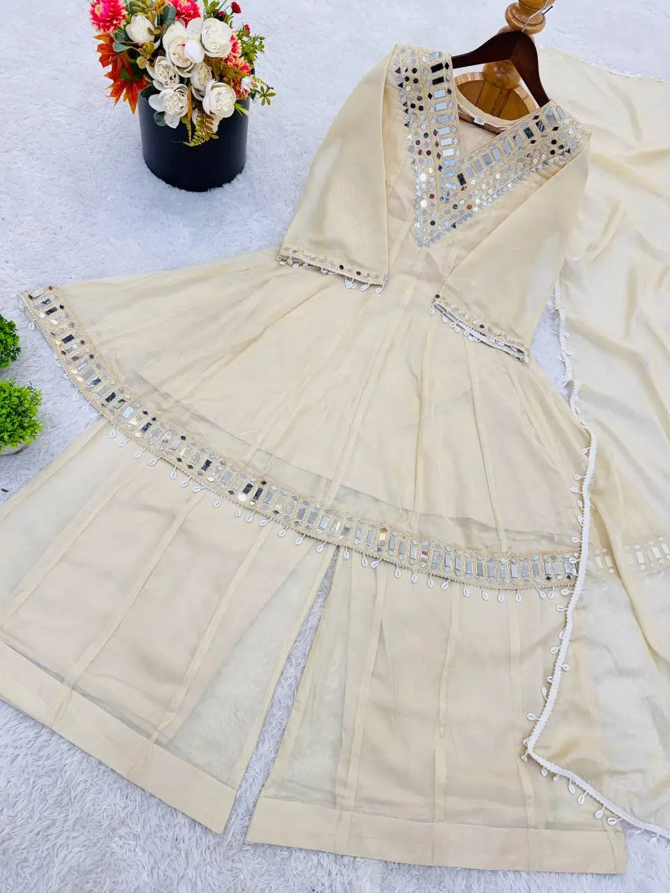 Elegant Mirror Work Organza Silk Sharara Set for Festive and Wedding Wear