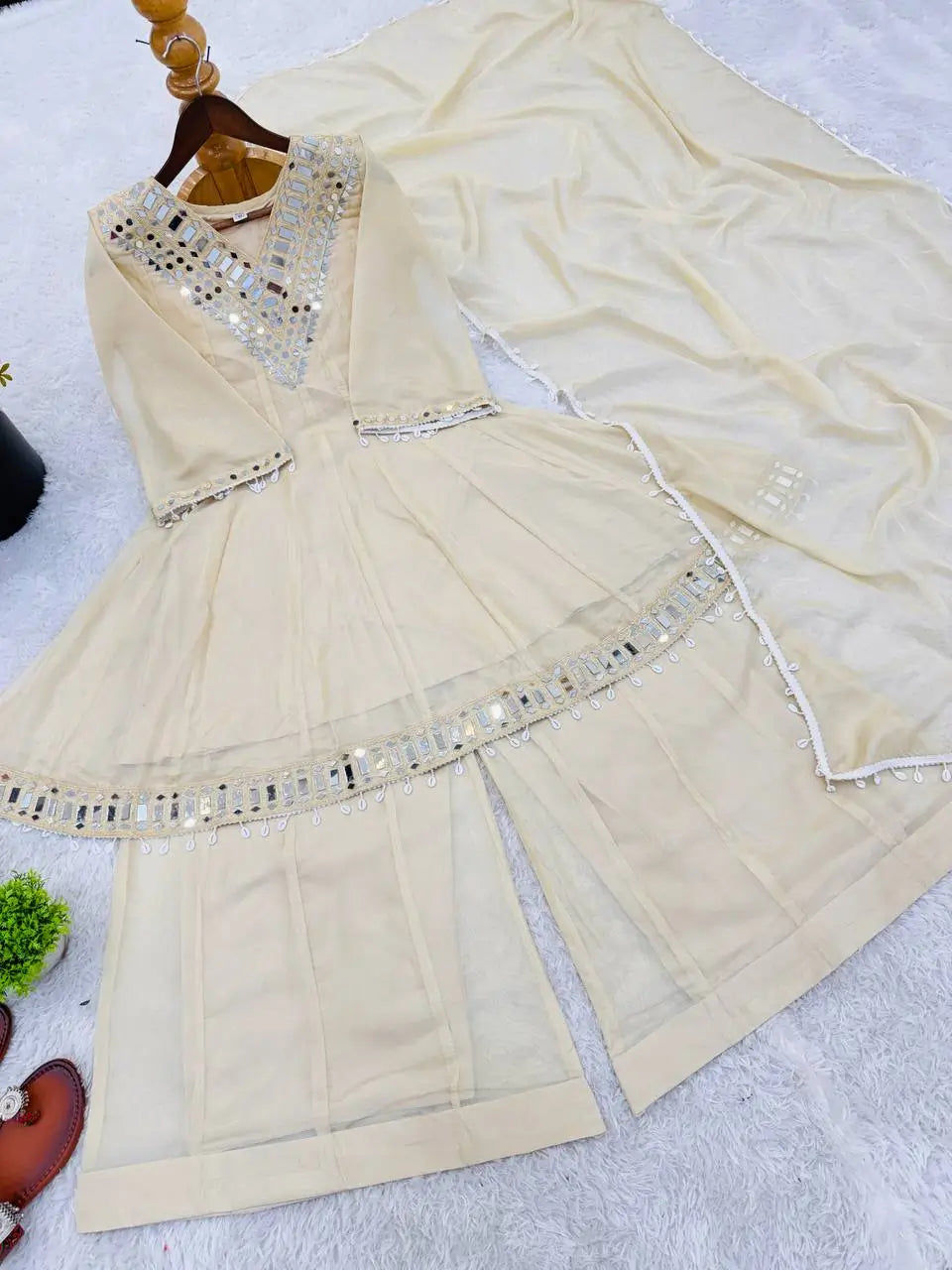 Elegant Mirror Work Organza Silk Sharara Set for Festive and Wedding Wear