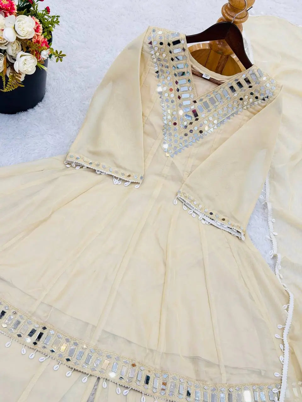 Elegant Mirror Work Organza Silk Sharara Set for Festive and Wedding Wear