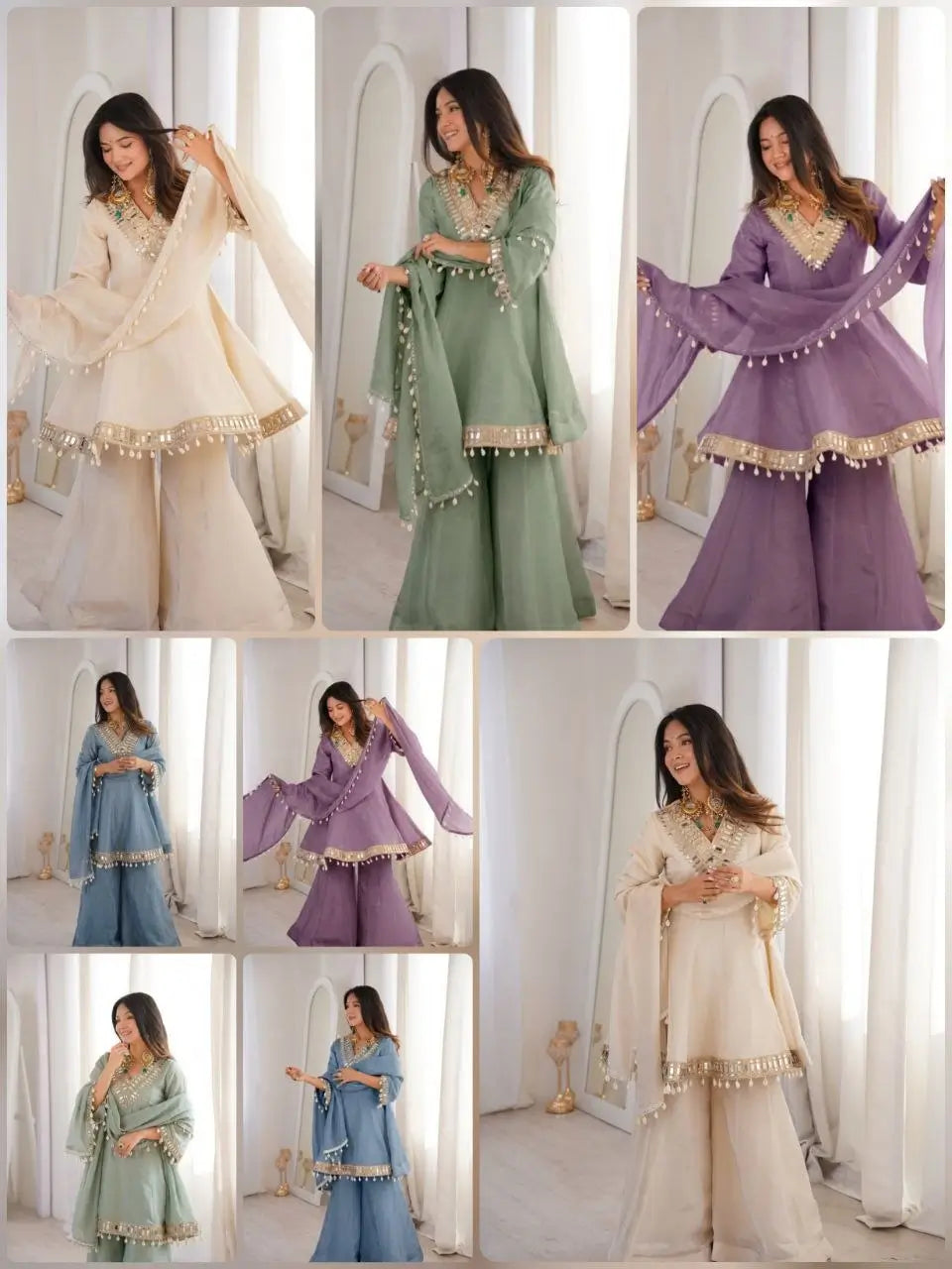 Elegant Mirror Work Organza Silk Sharara Set for Festive and Wedding Wear