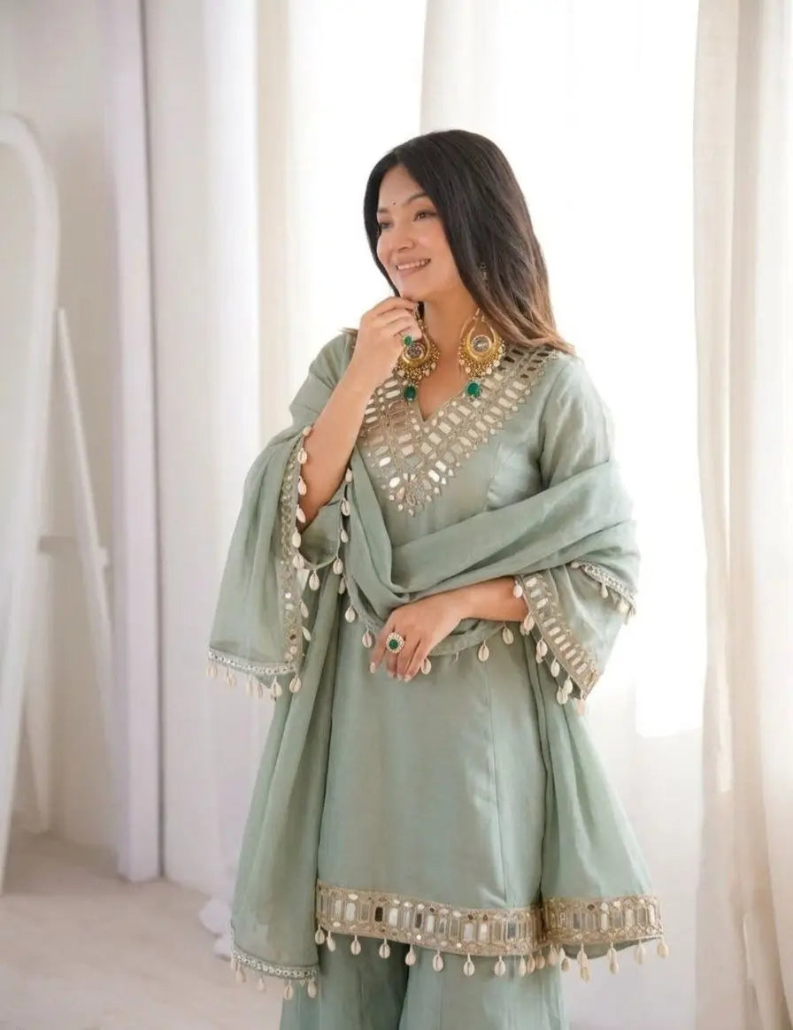 Elegant Mirror Work Organza Silk Sharara Set for Festive and Wedding Wear