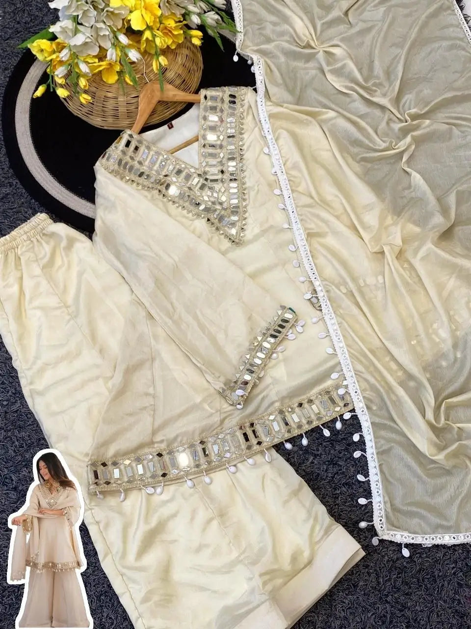 Elegant Mirror Work Organza Silk Sharara Set for Festive and Wedding Wear