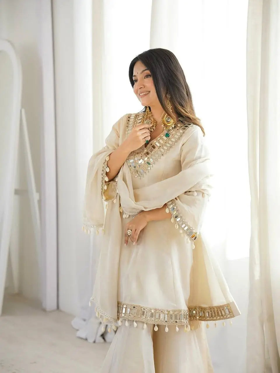 Elegant Mirror Work Organza Silk Sharara Set for Festive and Wedding Wear