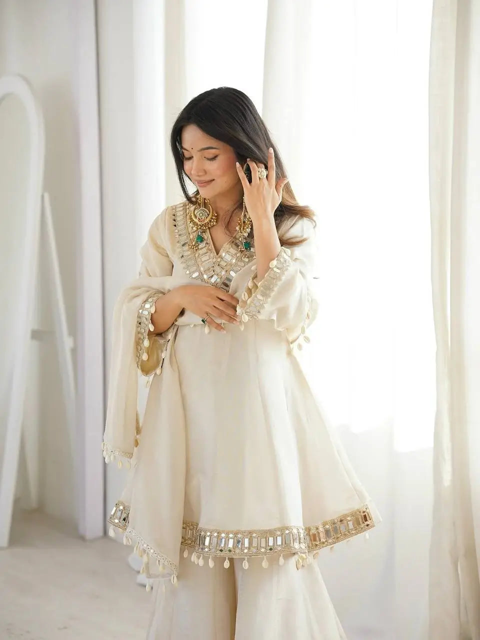 Elegant Mirror Work Organza Silk Sharara Set for Festive and Wedding Wear