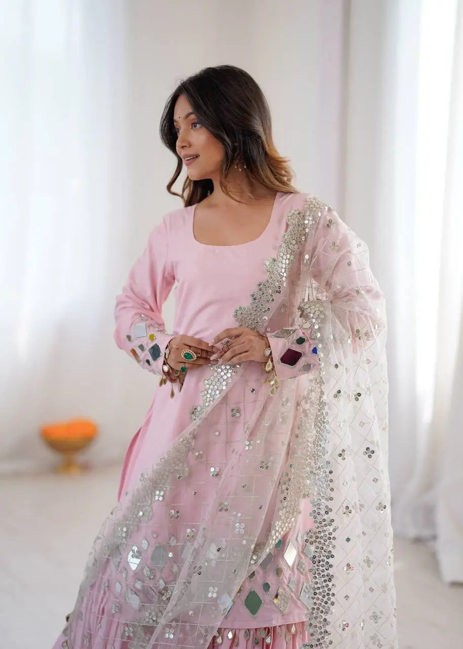 Elegant Mirror Work Sharara Suit Set