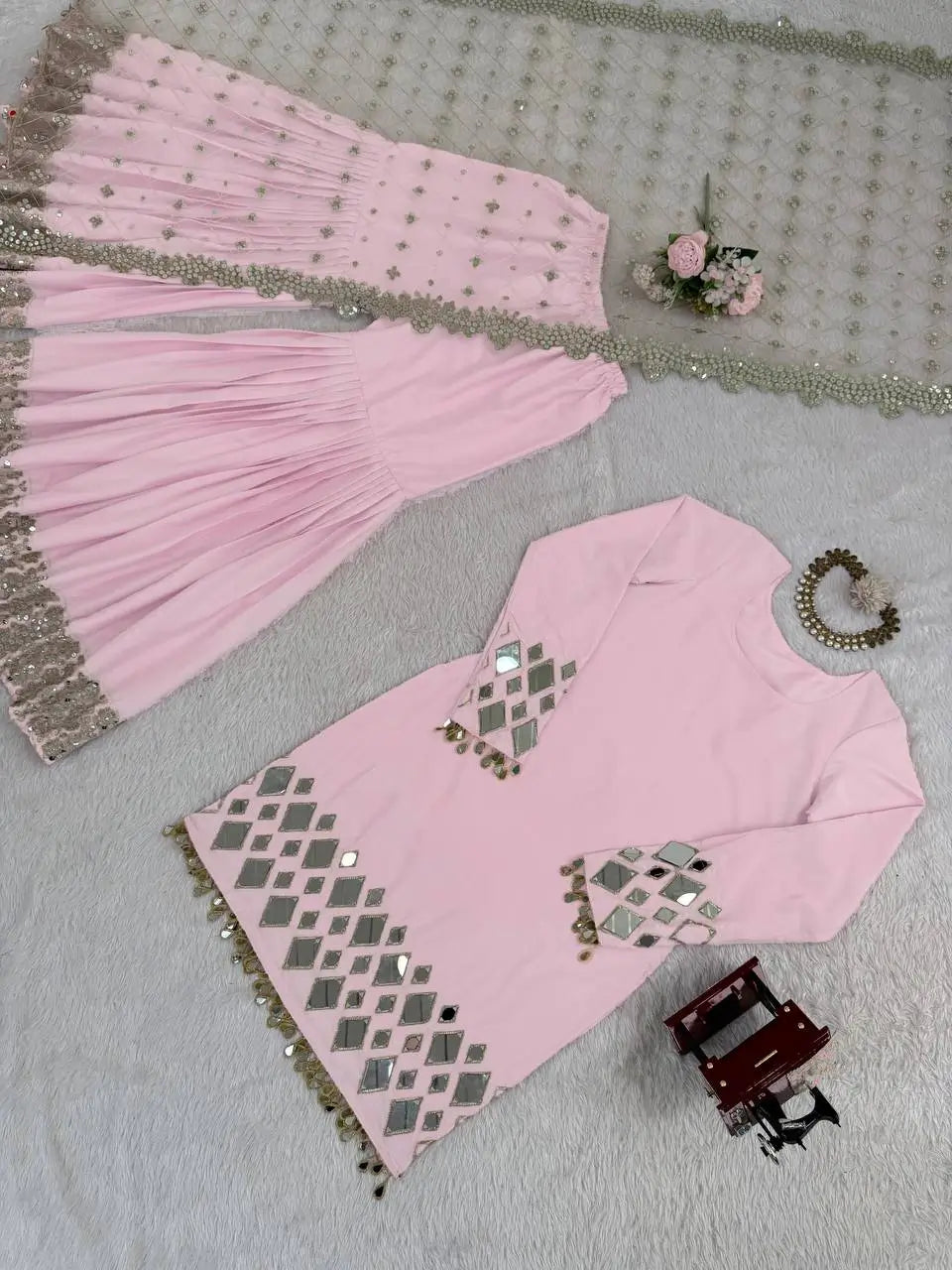 Elegant Mirror Work Sharara Suit Set
