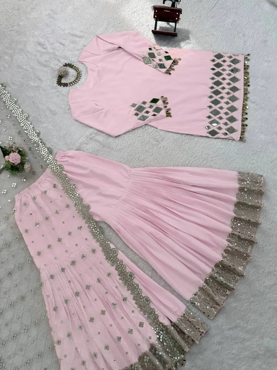 Elegant Mirror Work Sharara Suit Set