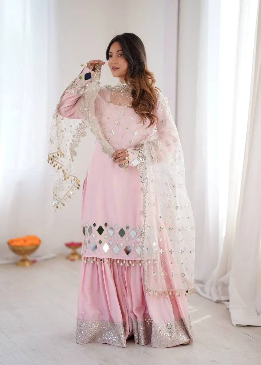 Elegant Mirror Work Sharara Suit Set