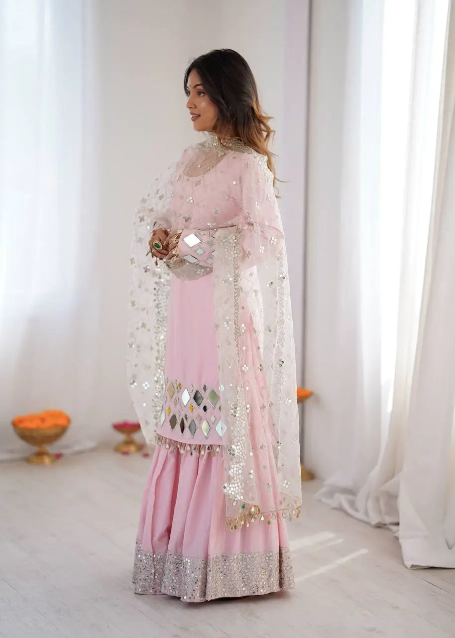 Elegant Mirror Work Sharara Suit Set