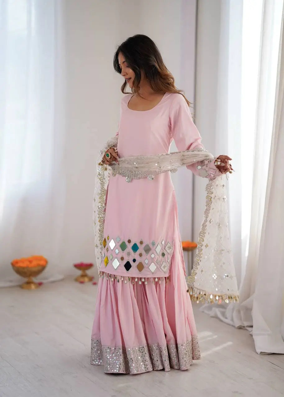 Elegant Mirror Work Sharara Suit Set