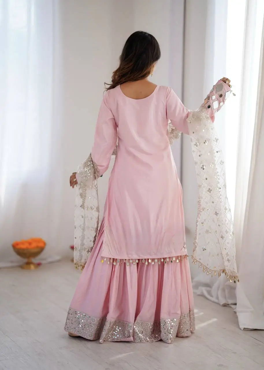 Elegant Mirror Work Sharara Suit Set