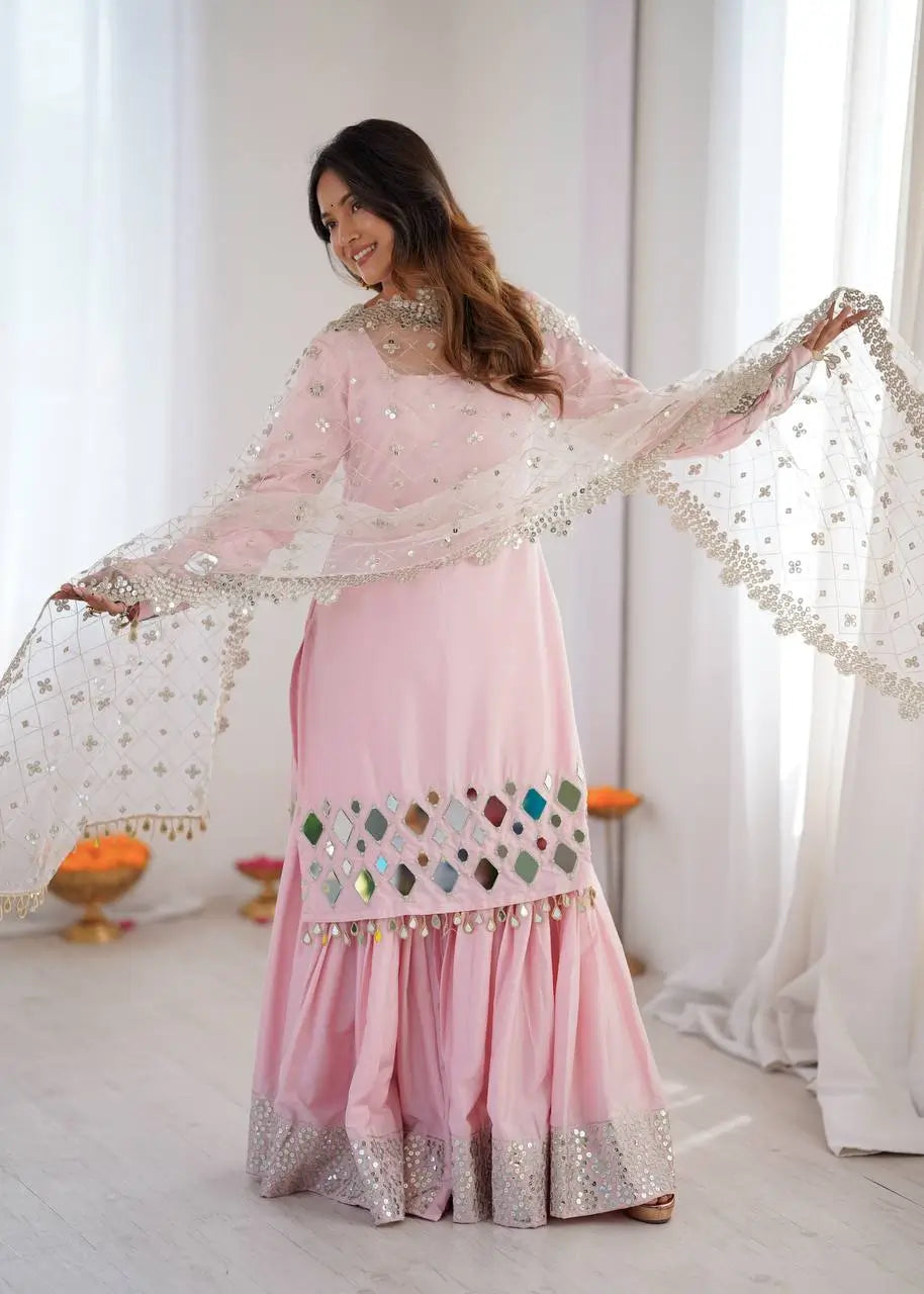 Elegant Mirror Work Sharara Suit Set