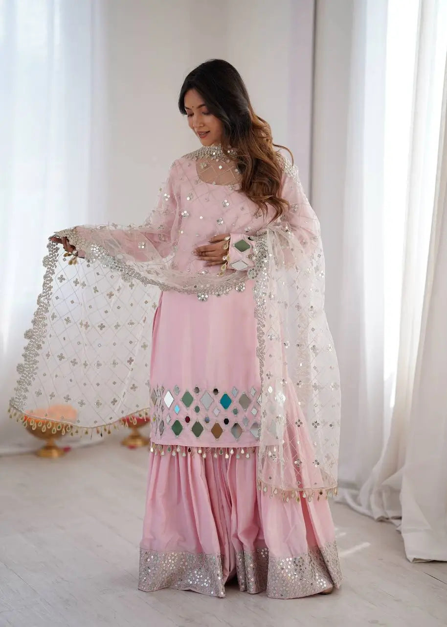 Elegant Mirror Work Sharara Suit Set