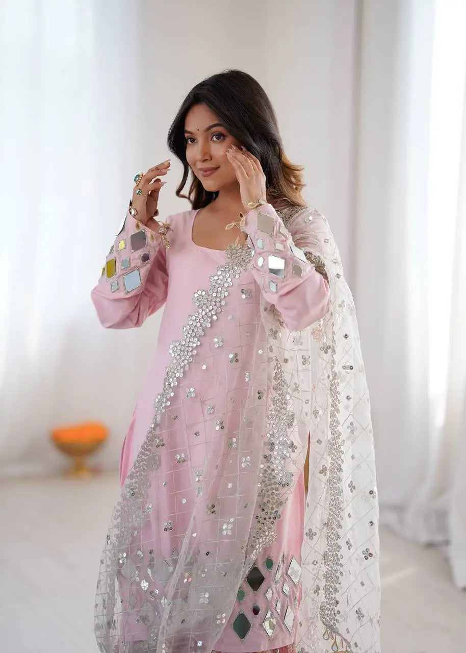 Elegant Mirror Work Sharara Suit Set
